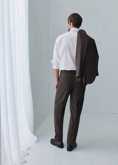 Turin suit trousers, 100% virgin wool, slim fit — Brown 14