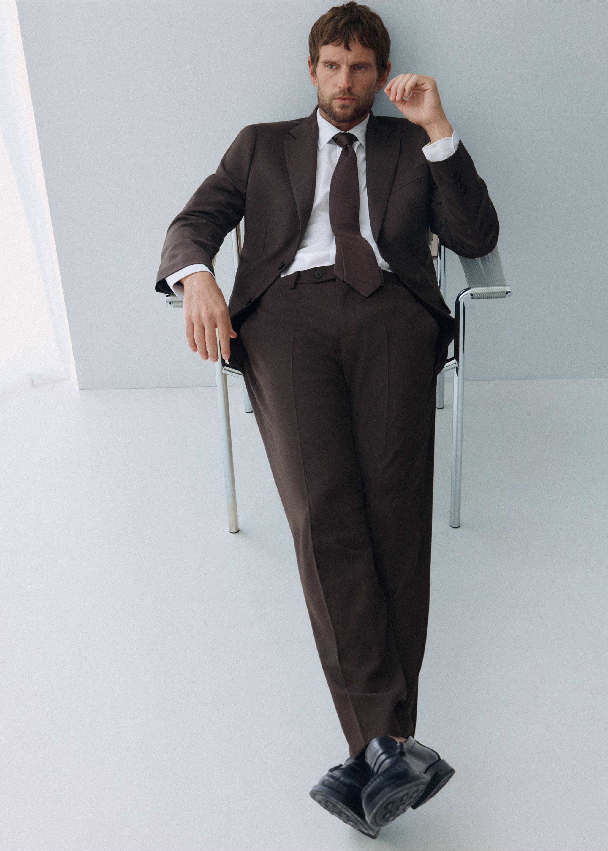 Turin 100% wool suit trousers - Details of the article 5, Brown. Ref: 37056323-00.