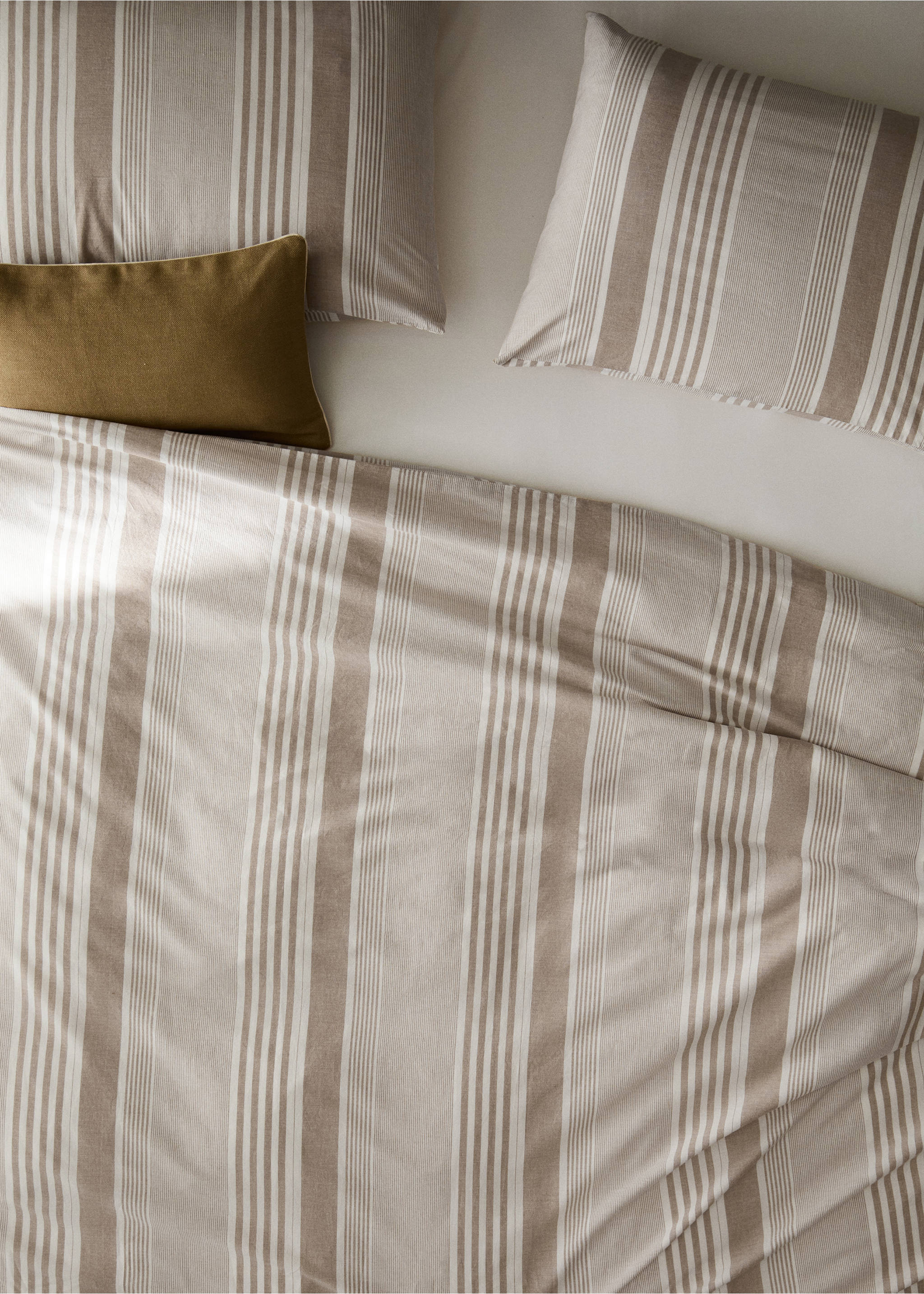 100% cotton striped duvet cover, for 180/200 cm bed - Details of the article 7, Tobacco Brown. Ref: 37056329-00.