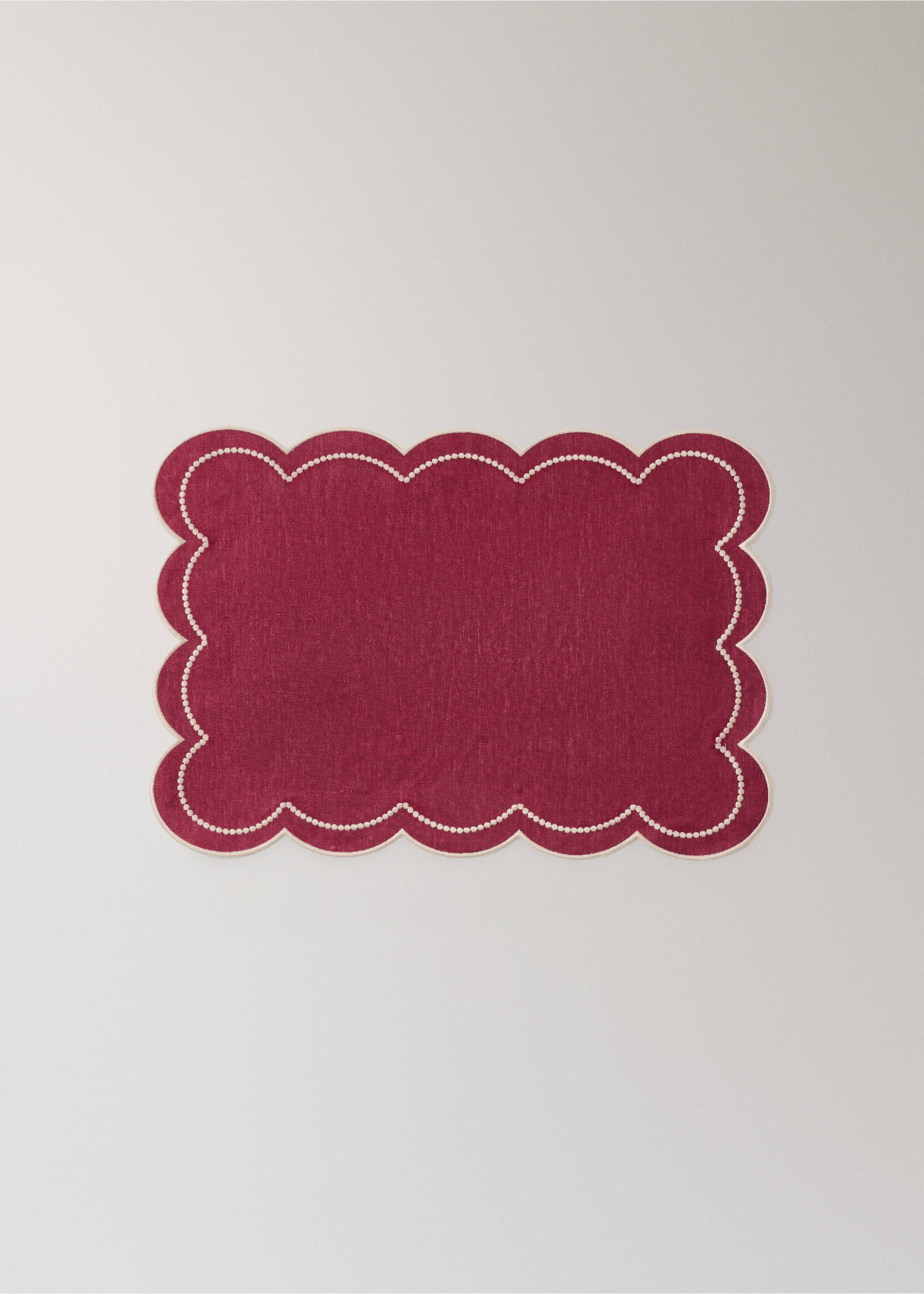 Einzelnes Leinen-Tischset mit besticktem Rand - Artikel ohne Model, Rot. Ref: 37056331-00.