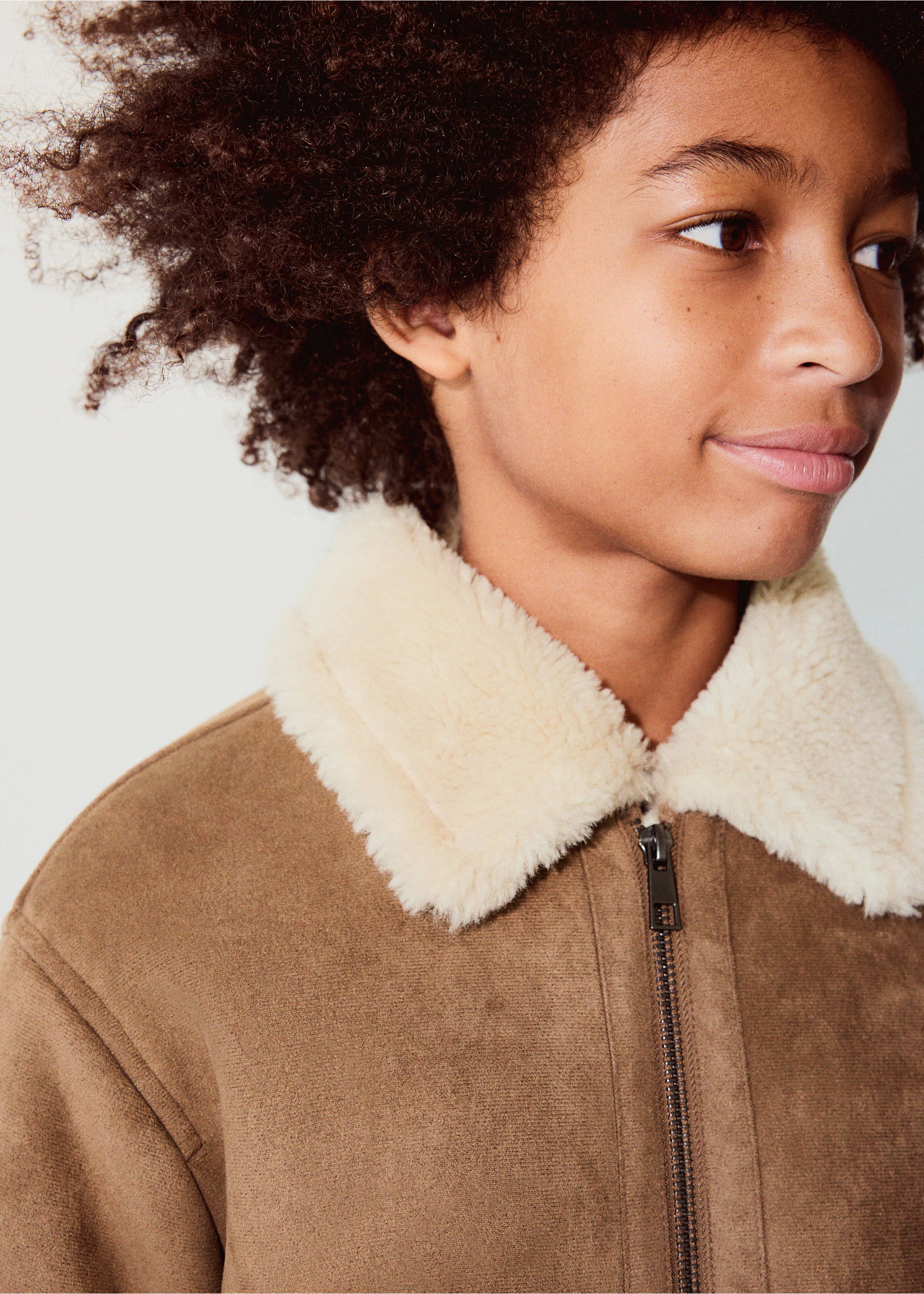 Double face jacket with fleece lining - Details of the article 1, Tobacco Brown. Ref: 37056337-00.