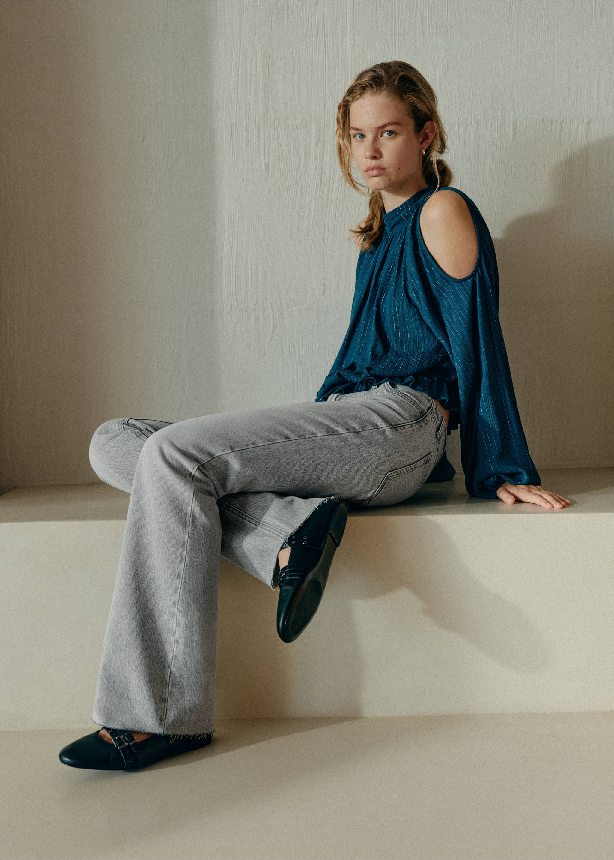 Halter blouse with metallic thread stripes - General plane, Petrol Blue. Ref: 37056341-00.