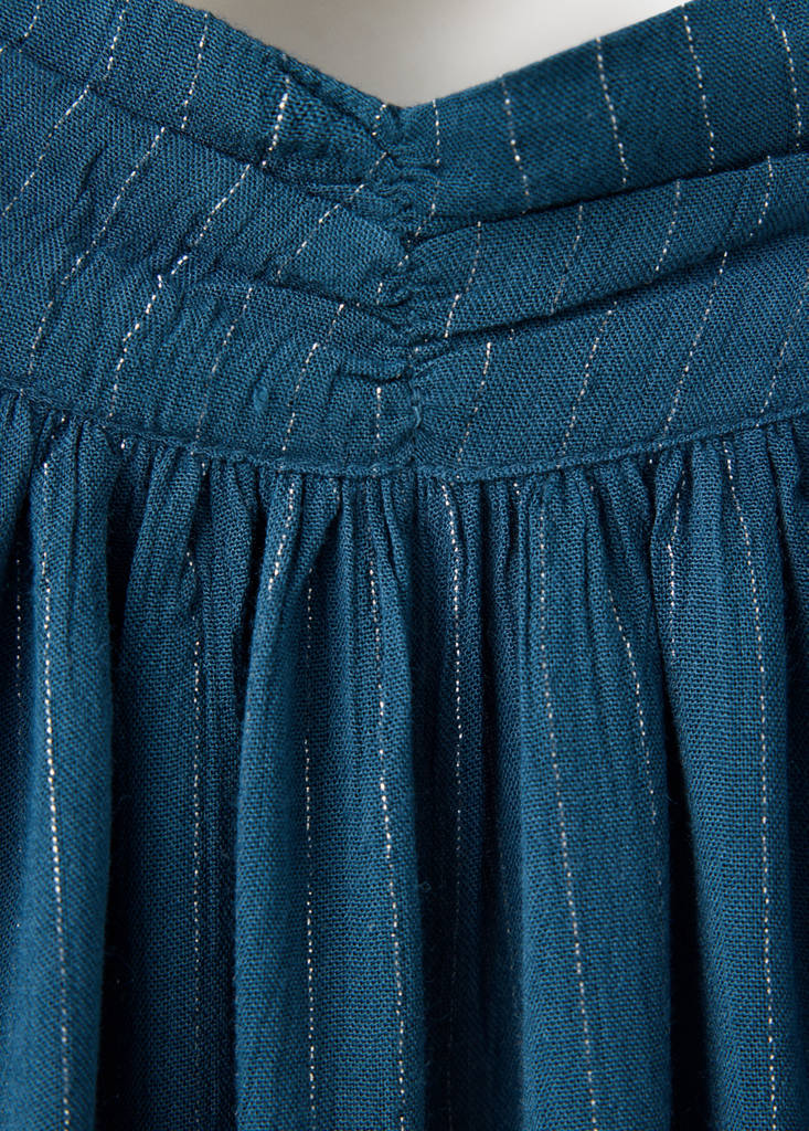 Halter blouse with metallic thread stripes — Petrol Blue