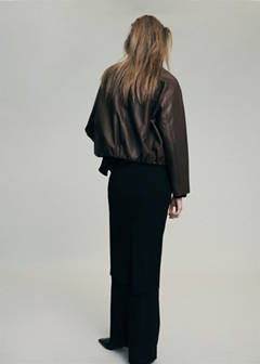 Leather jacket with strap collar — Brown 3