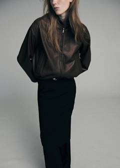 Leather jacket with strap collar — Brown 5