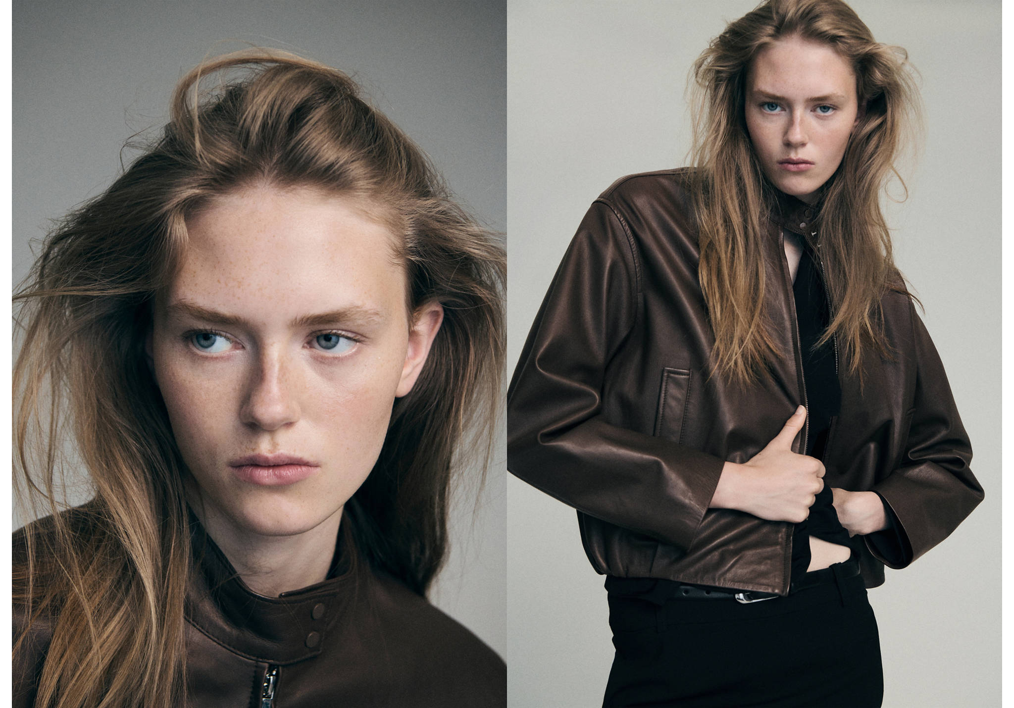 Leather jacket with strap collar - Panoramic plane
