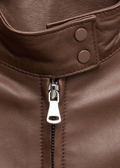 Leather jacket with strap collar — Brown 8