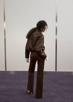 Leather jacket with strap collar — Brown 16