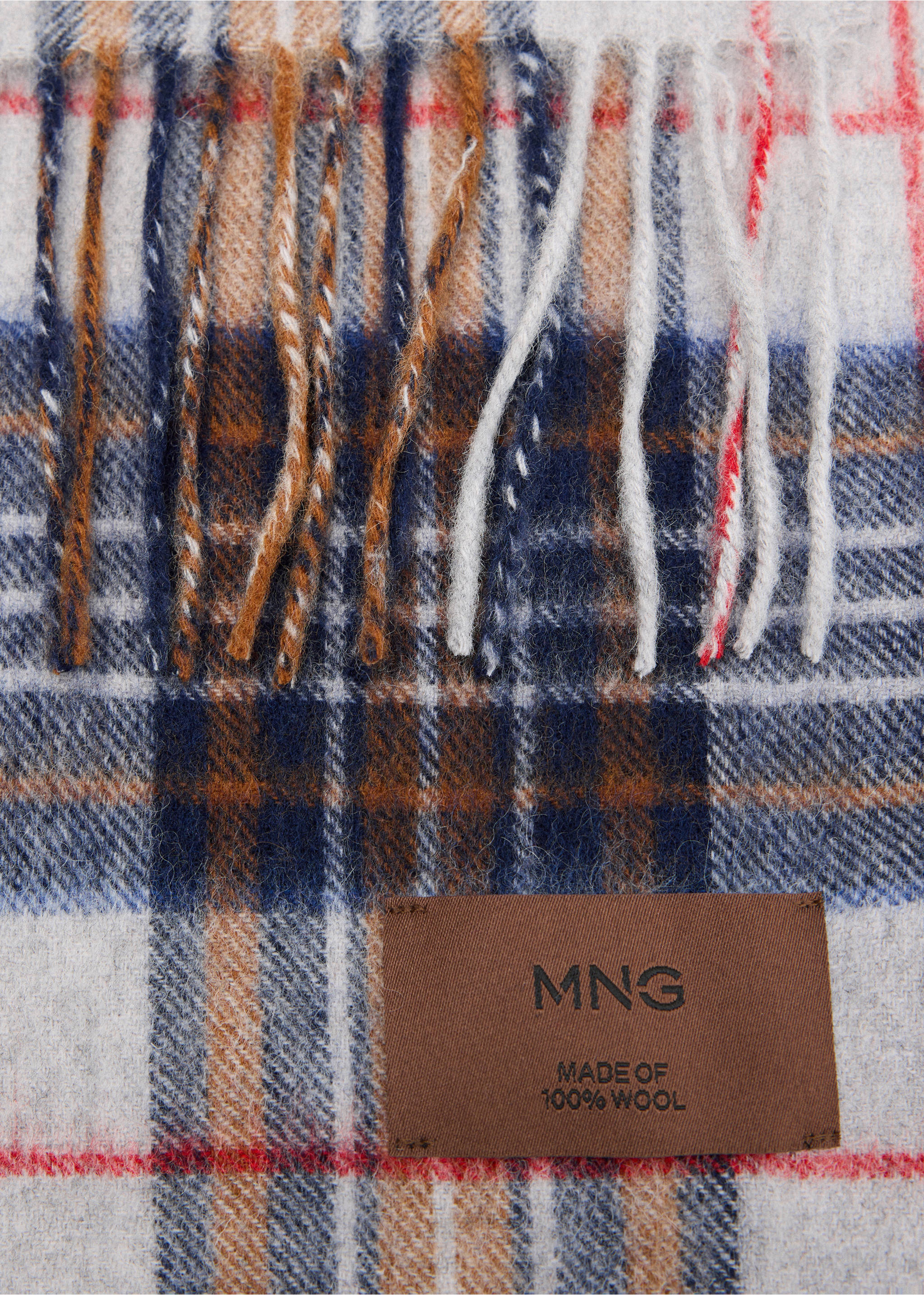 Woollen check scarf - Medium plane, Grey. Ref: 37056350-00.