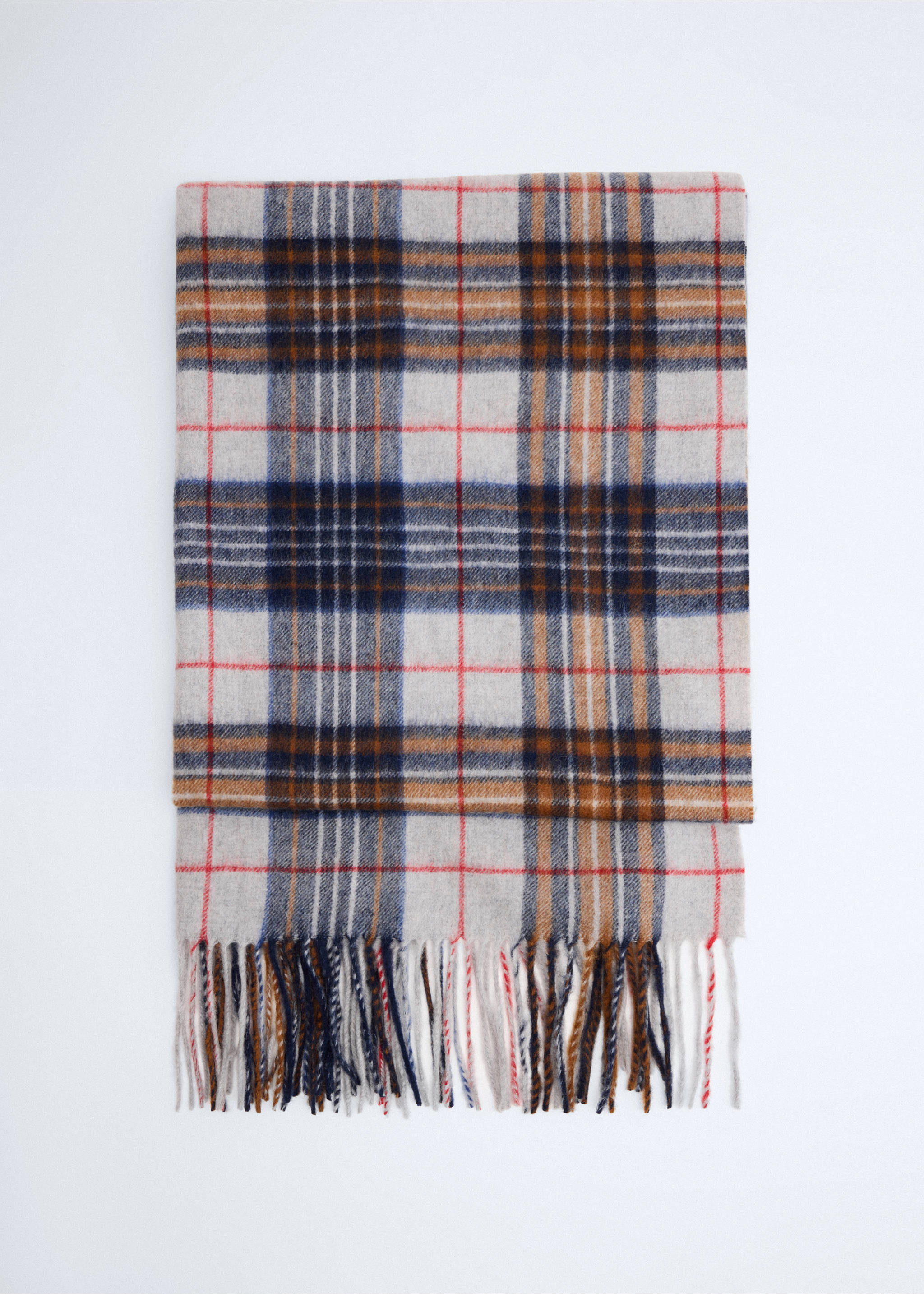 Woollen check scarf - Article without model, Grey. Ref: 37056350-00.