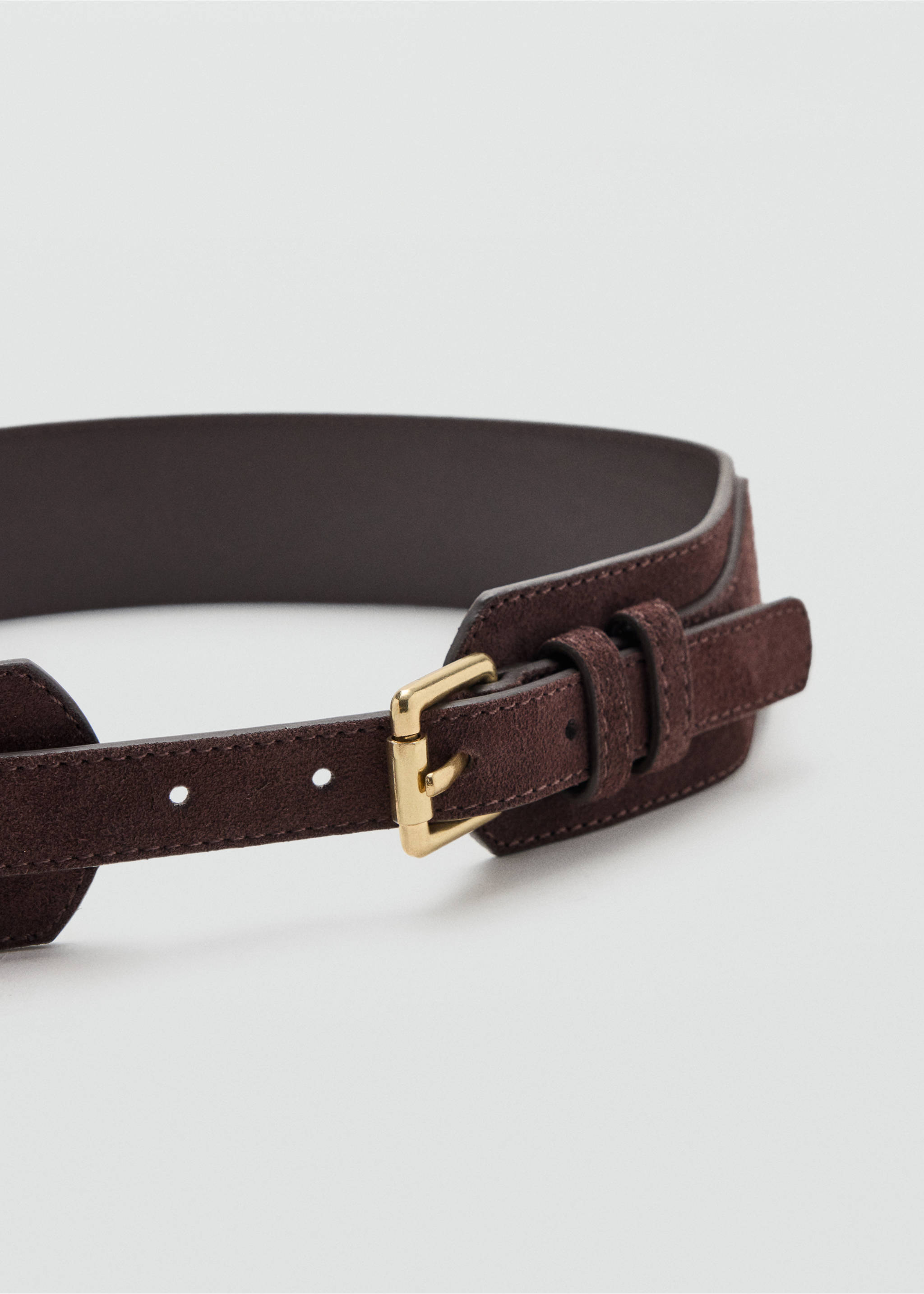 Wide wide faux-suede belt with metal buckle - Medium plane, Chocolate. Ref: 37056354-00.