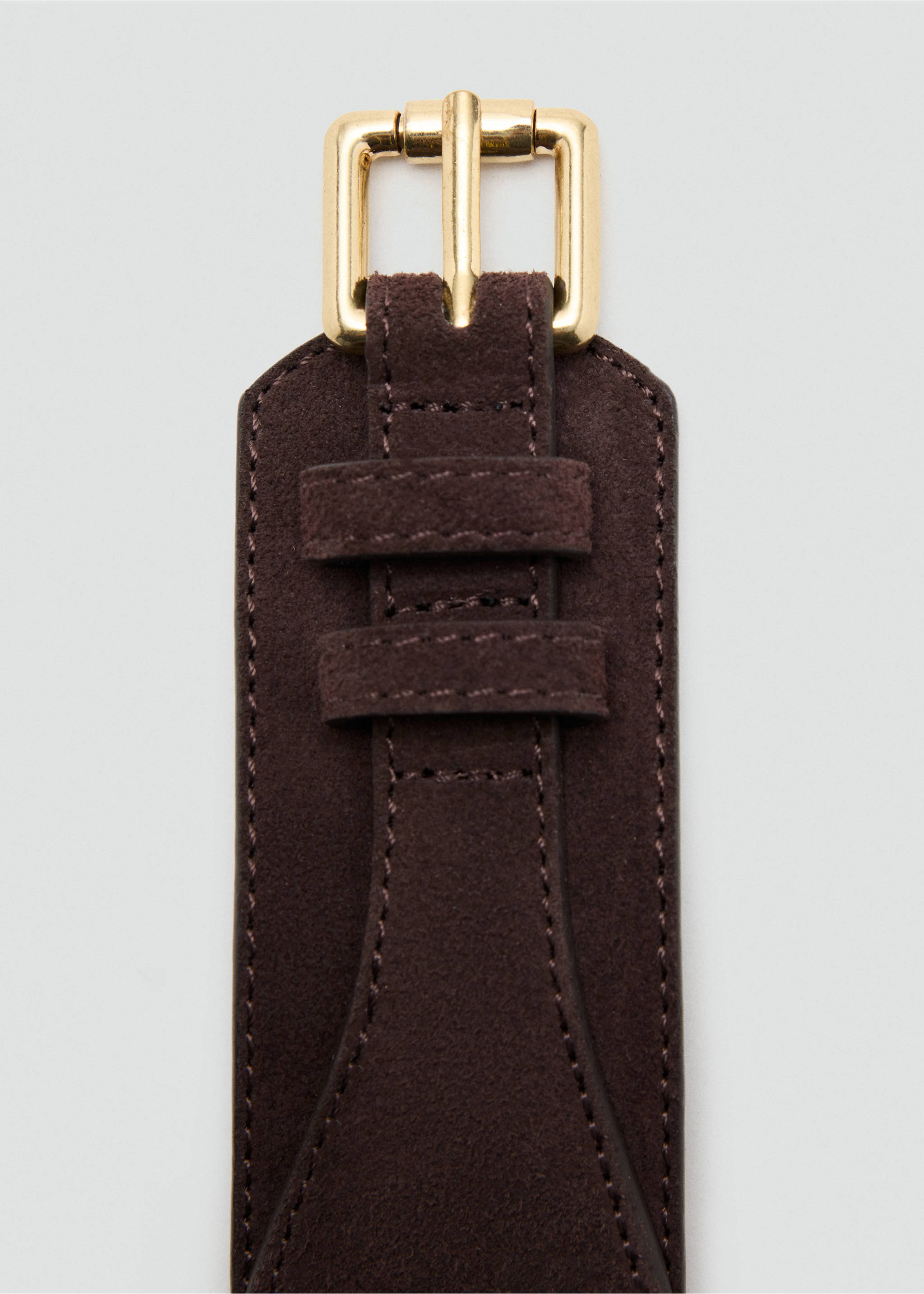 Wide wide faux-suede belt with metal buckle - Details of the article 1, Chocolate. Ref: 37056354-00.
