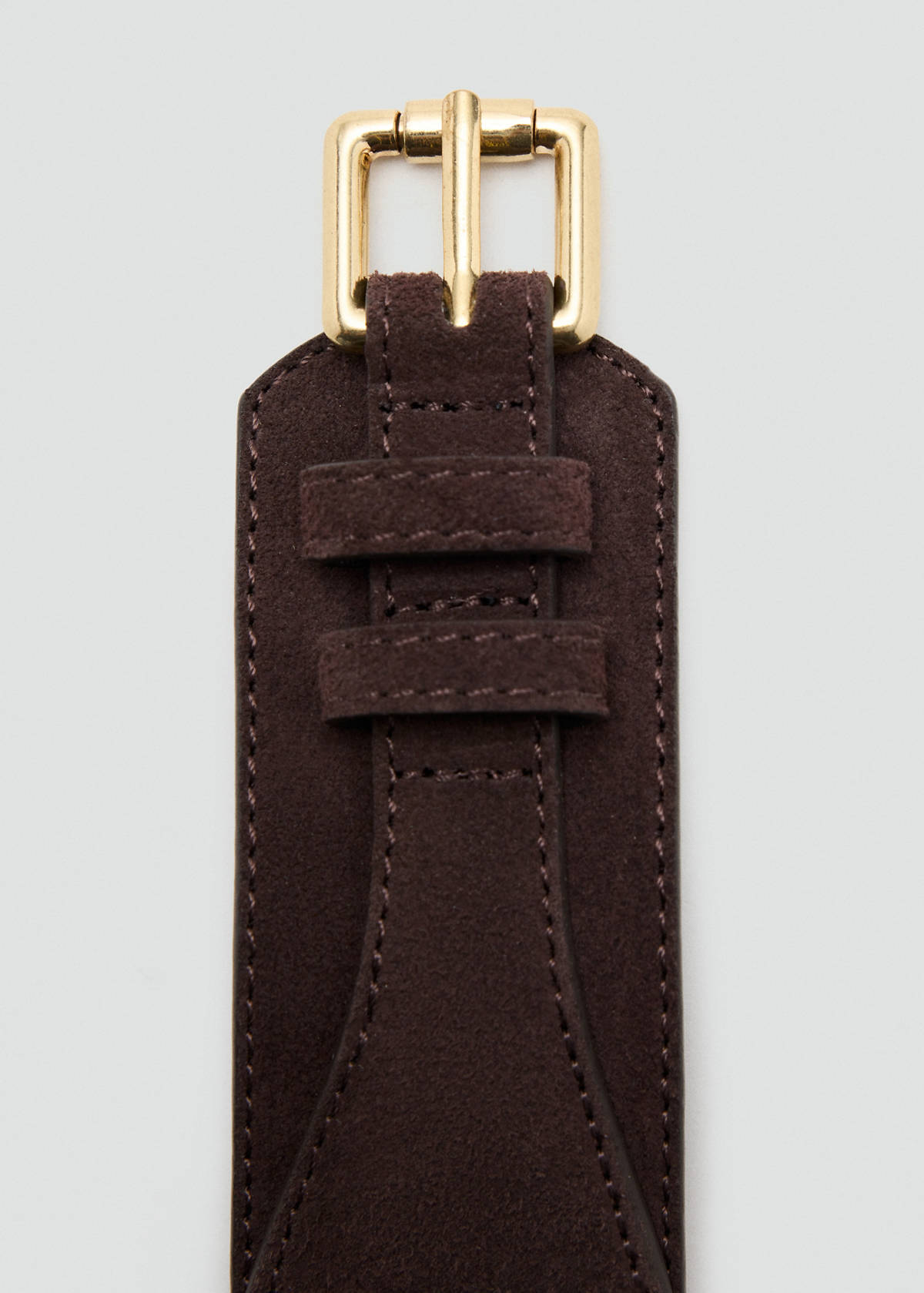 Wide wide faux-suede belt with metal buckle — Chocolate