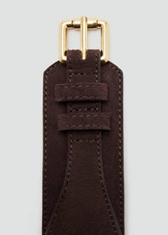 Wide wide faux-suede belt with metal buckle — Chocolate 3