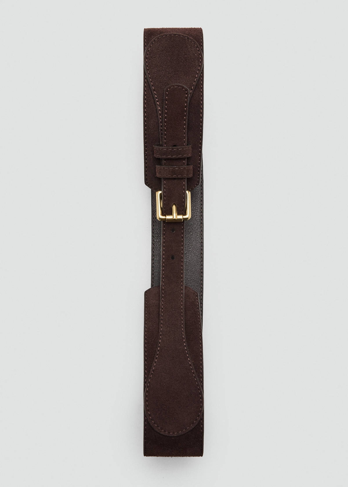 Wide wide faux-suede belt with metal buckle — Chocolate