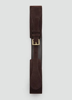 Wide wide faux-suede belt with metal buckle — Chocolate 4