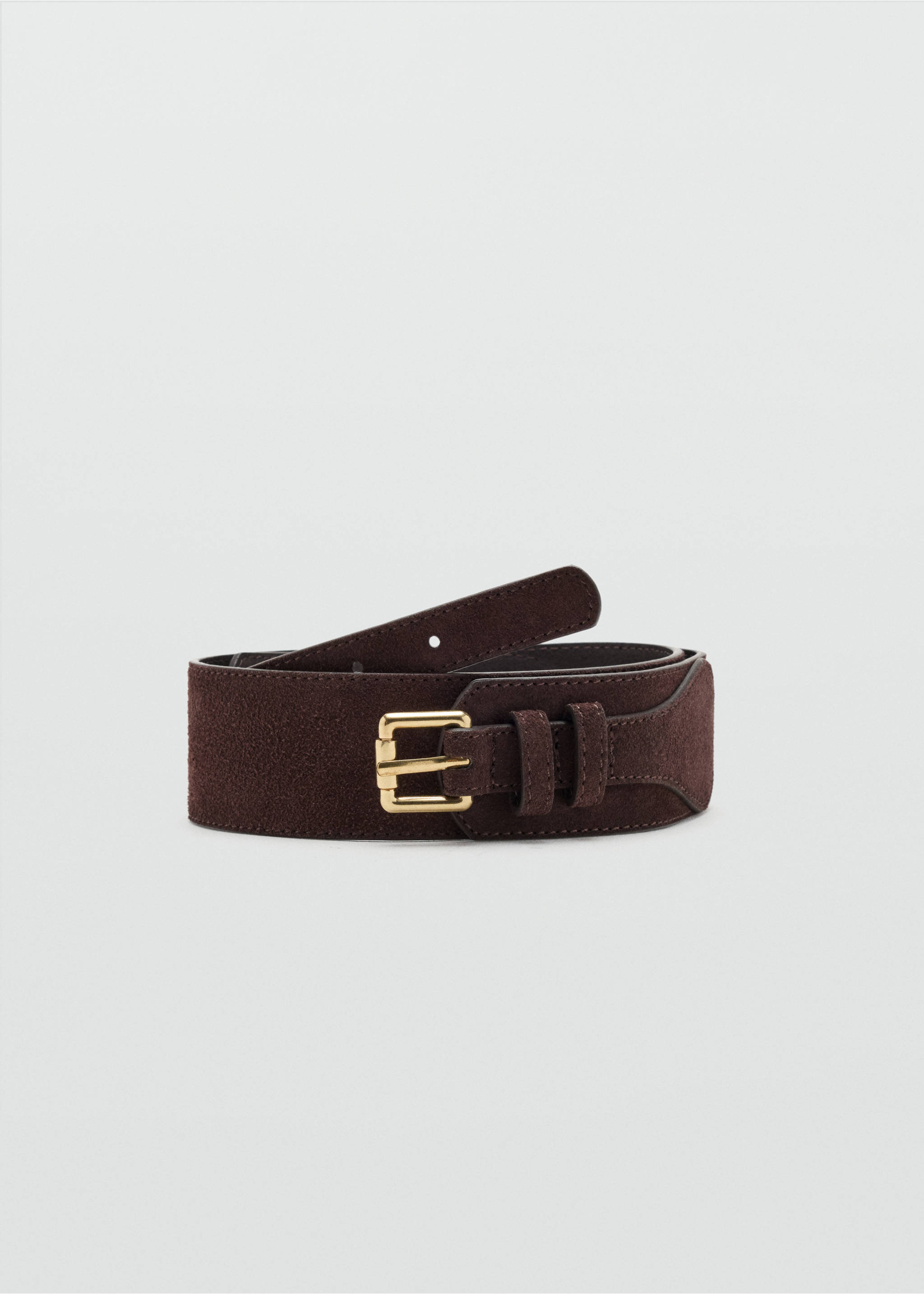 Wide wide faux-suede belt with metal buckle - Article without model, Chocolate. Ref: 37056354-00.