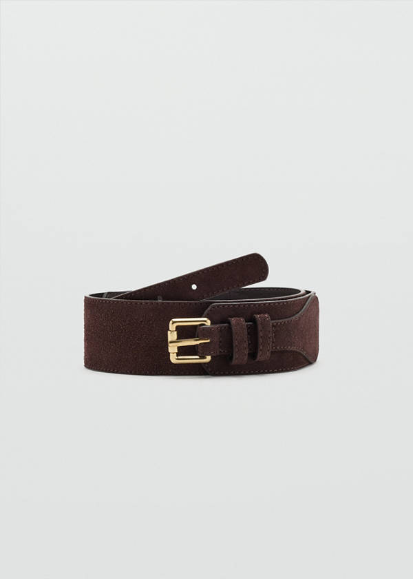Wide wide faux-suede belt with metal buckle — Chocolate