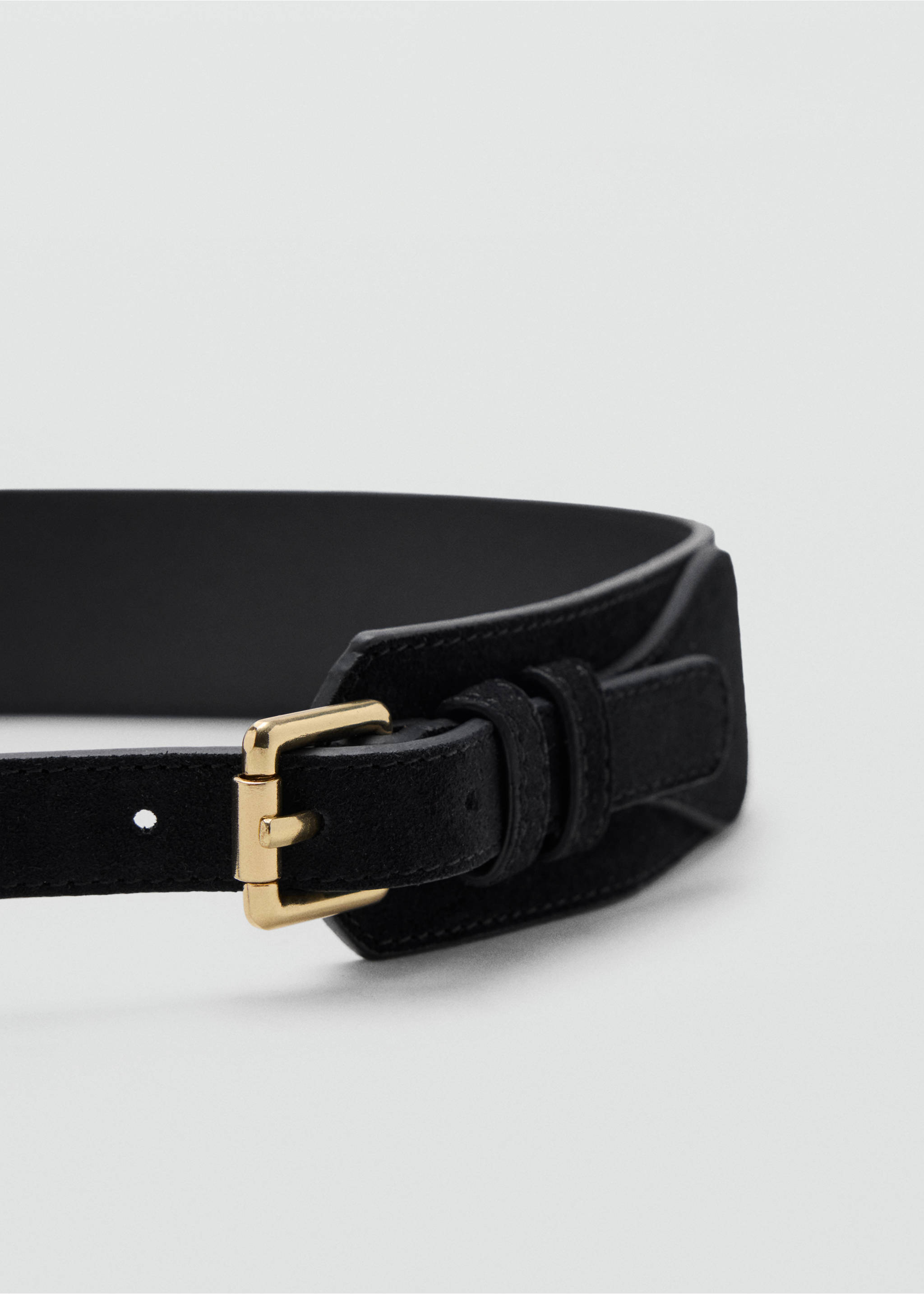 Wide wide faux-suede belt with metal buckle - Medium plane, Black. Ref: 37056354-00.