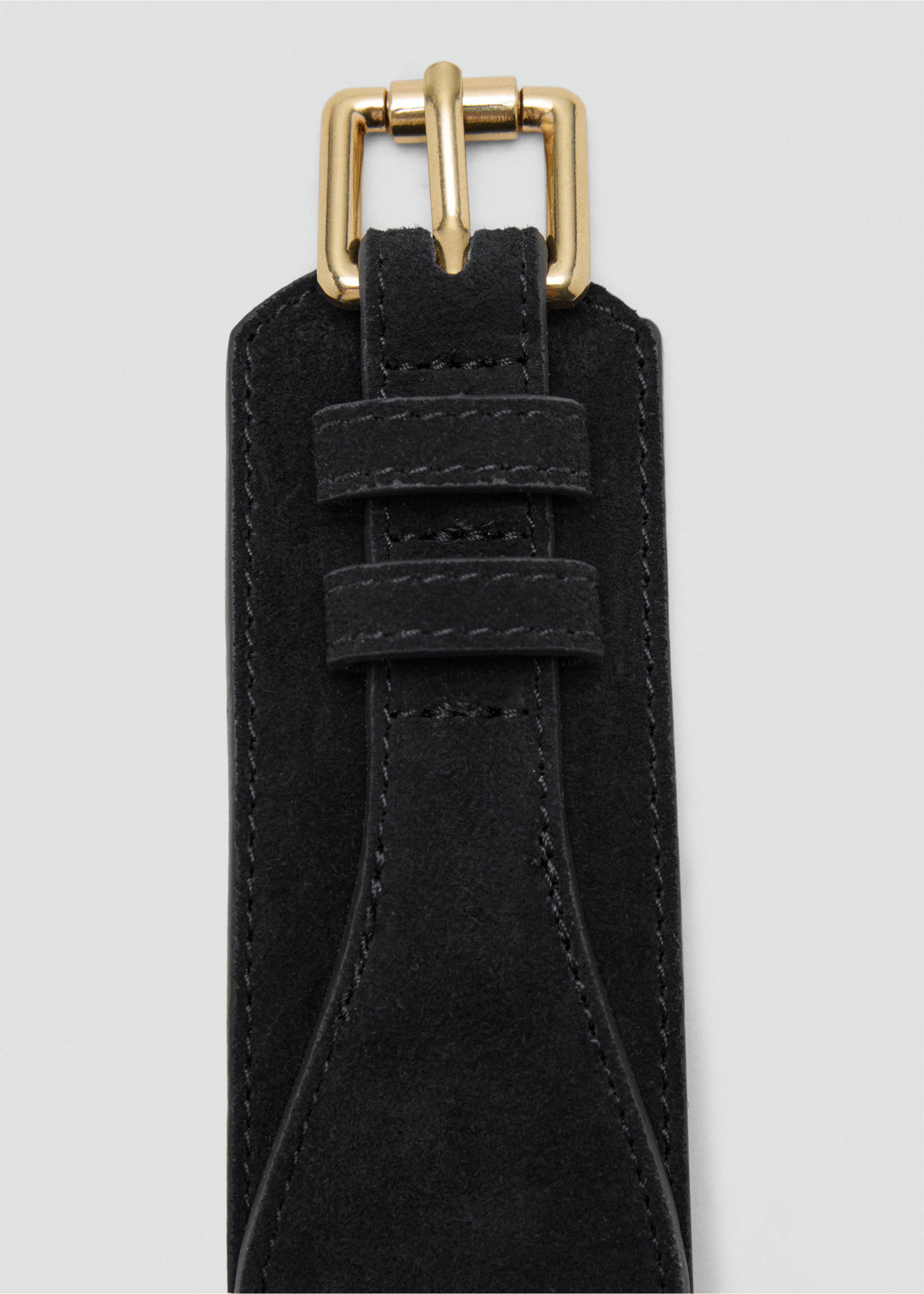 Wide wide faux-suede belt with metal buckle - Details of the article 1, Black. Ref: 37056354-00.