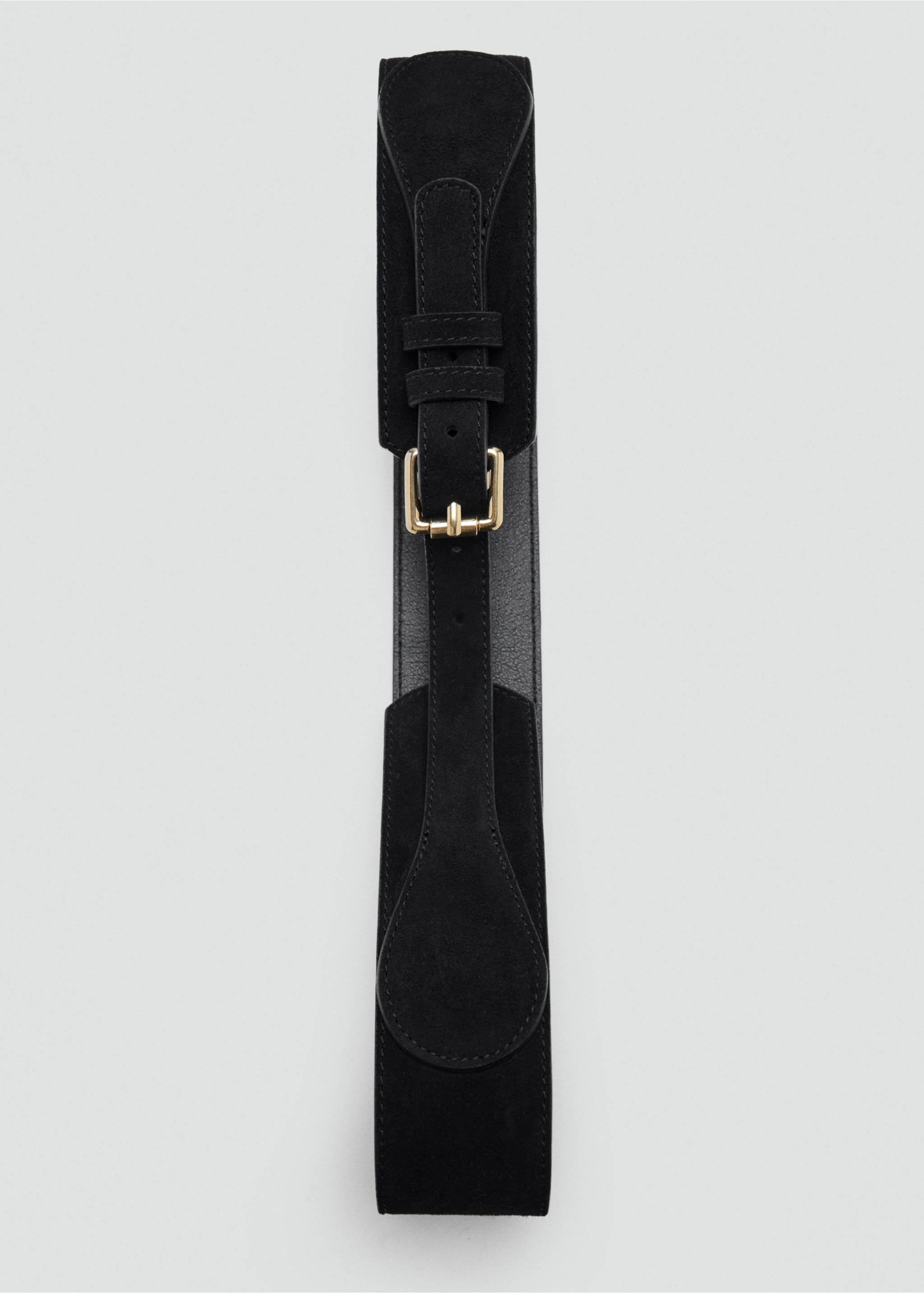 Wide wide faux-suede belt with metal buckle - Details of the article 2, Black. Ref: 37056354-00.
