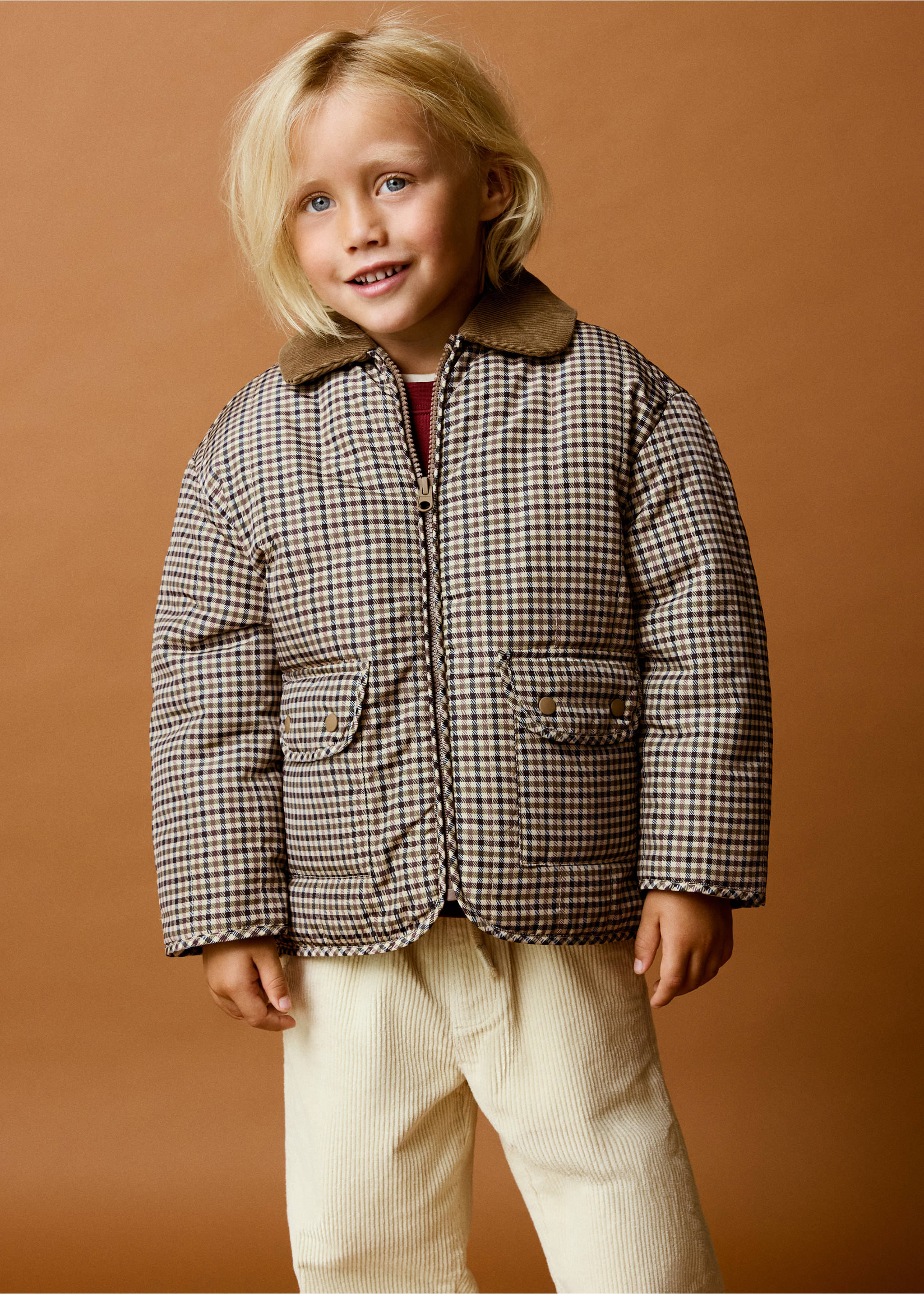 Karierte Jacke mit Taschen - Allgemeine Ansicht, Braun. Ref: 37056355-00.