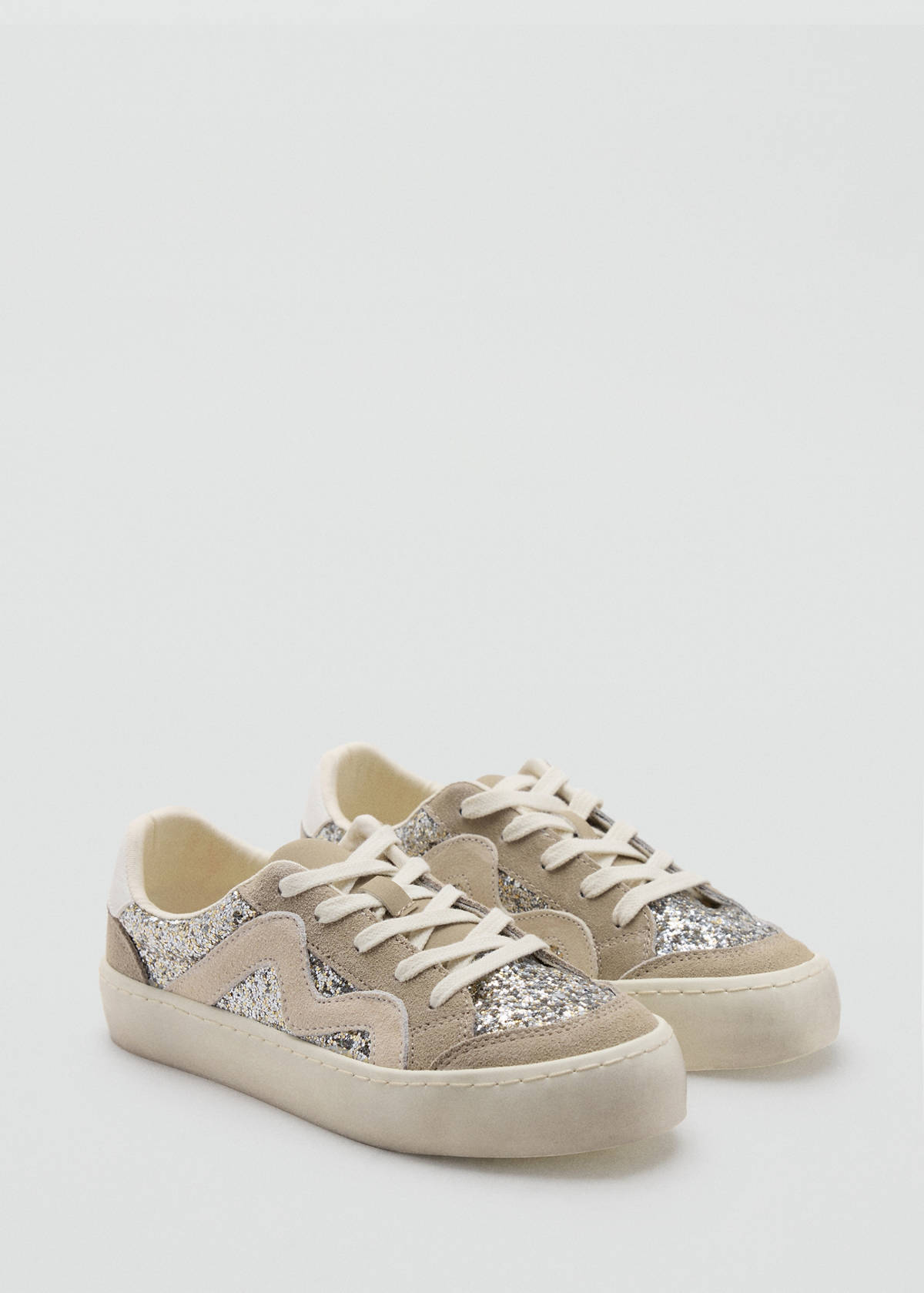 Combined leather trainers — Sand