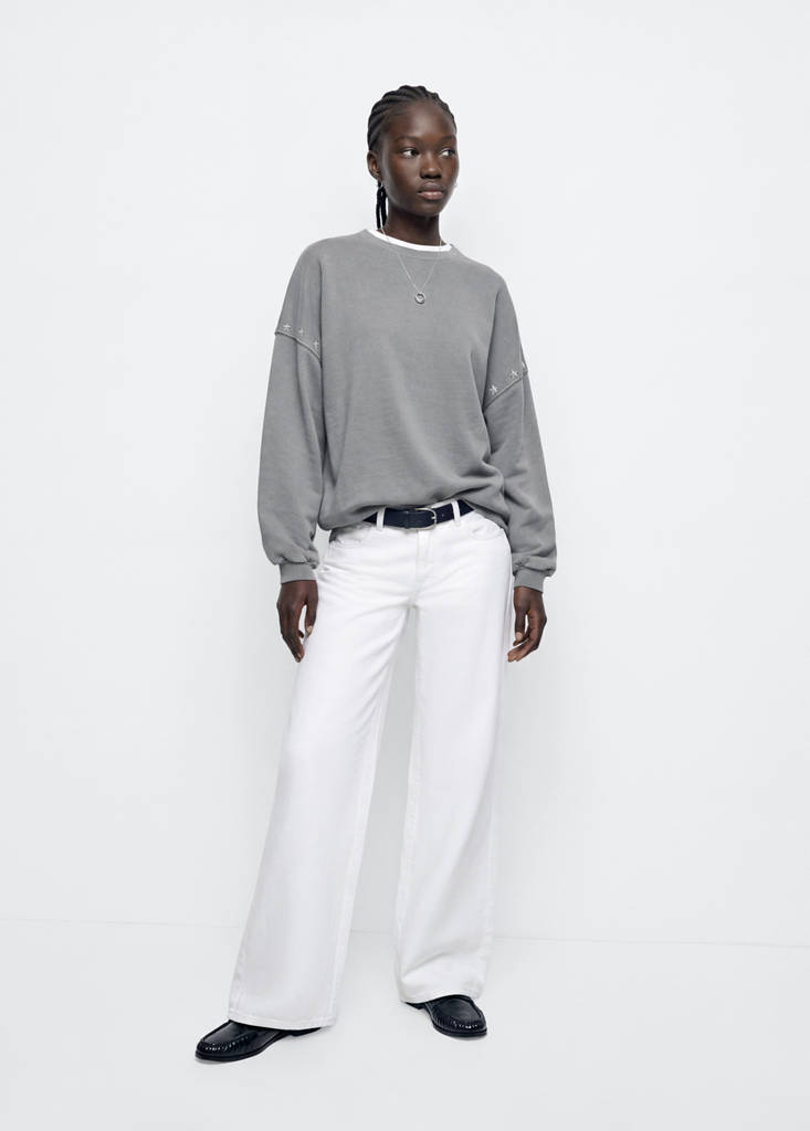 Bluza oversize z gwiazdami szary - Teen - S - MANGO TEEN
