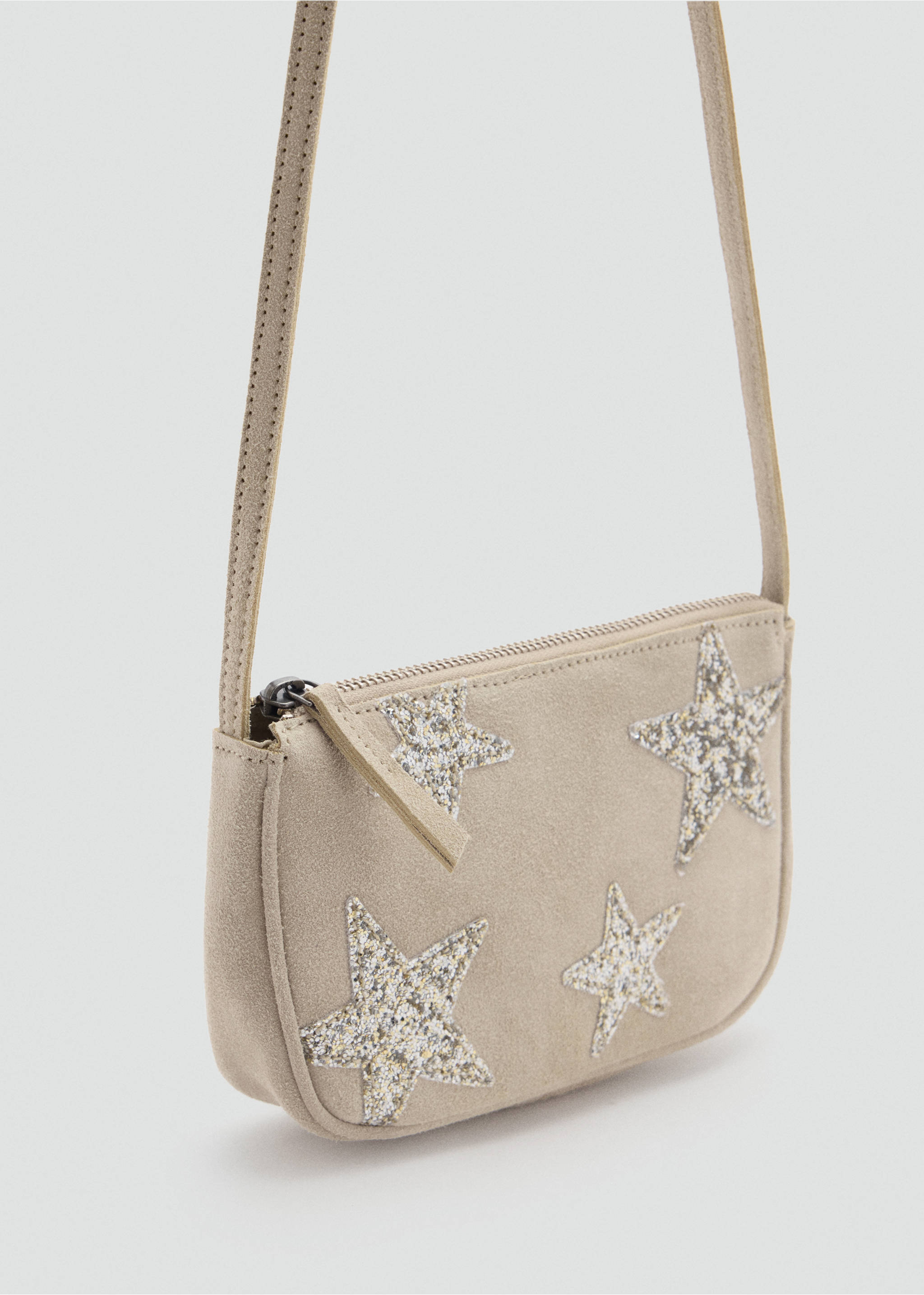 Beige suede mini cross-body bag with sparkling silver and gold star appliqués., Navy. Ref: 37056361-00.