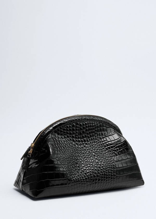 Croc-effect leather clutch bag — Black