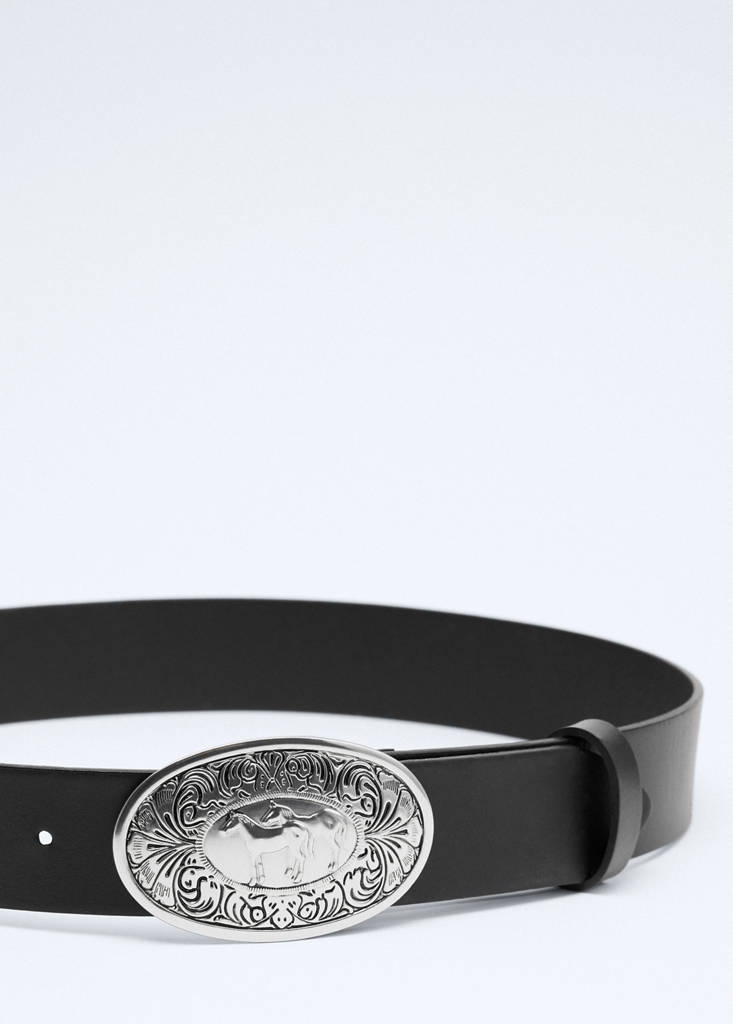 Engraved buckle leather belt - thumbnail 2