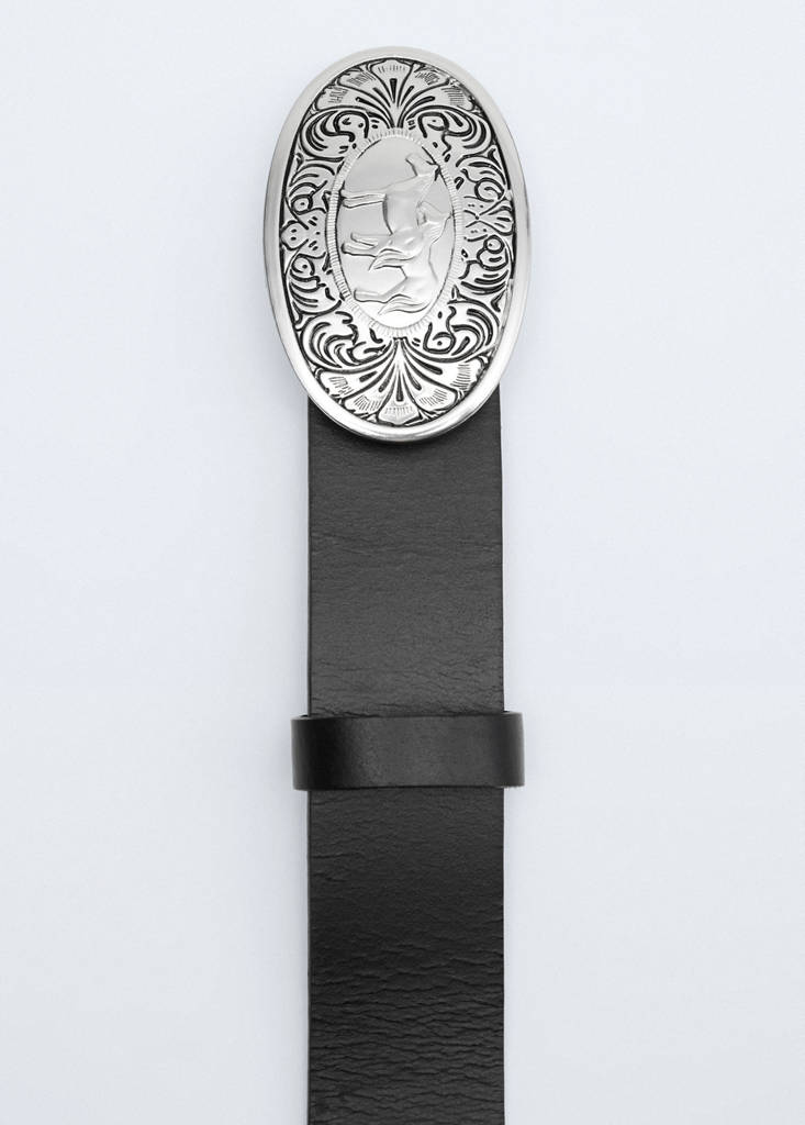 Engraved buckle leather belt - thumbnail 4