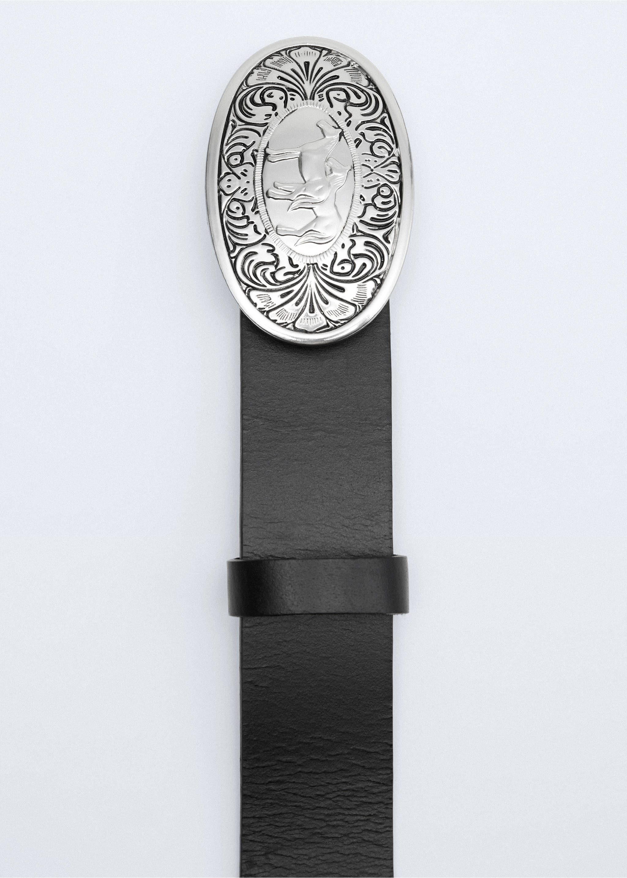 Ceinture cuir boucle gravée - Détail de l'article 1, Noir. Ref: 37056363-00.