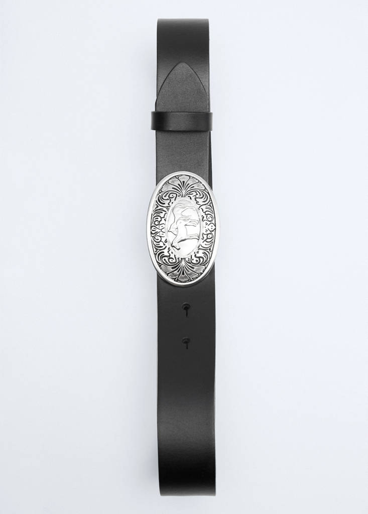 Engraved buckle leather belt - thumbnail 5