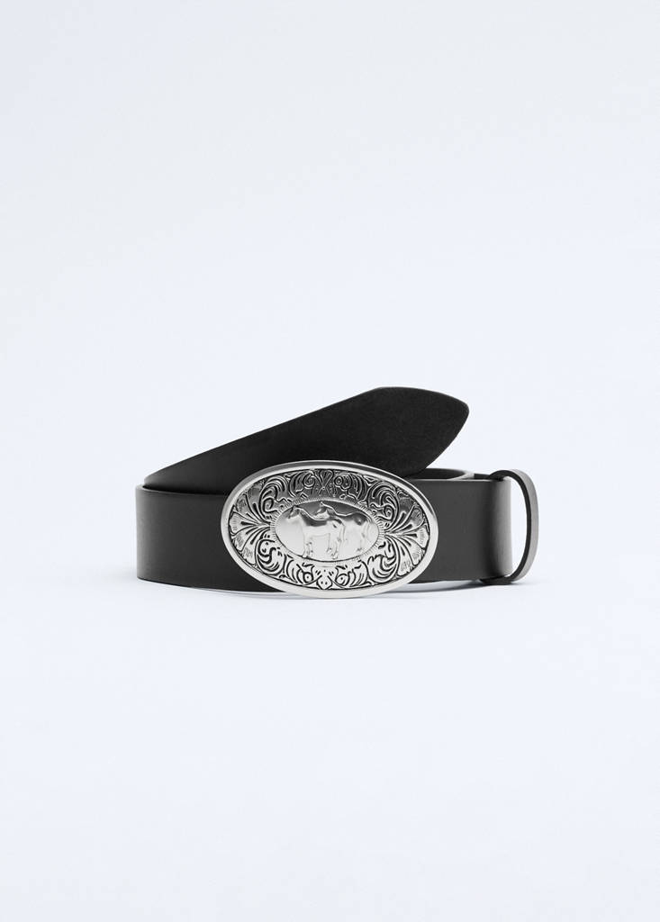 Engraved buckle leather belt - thumbnail 3