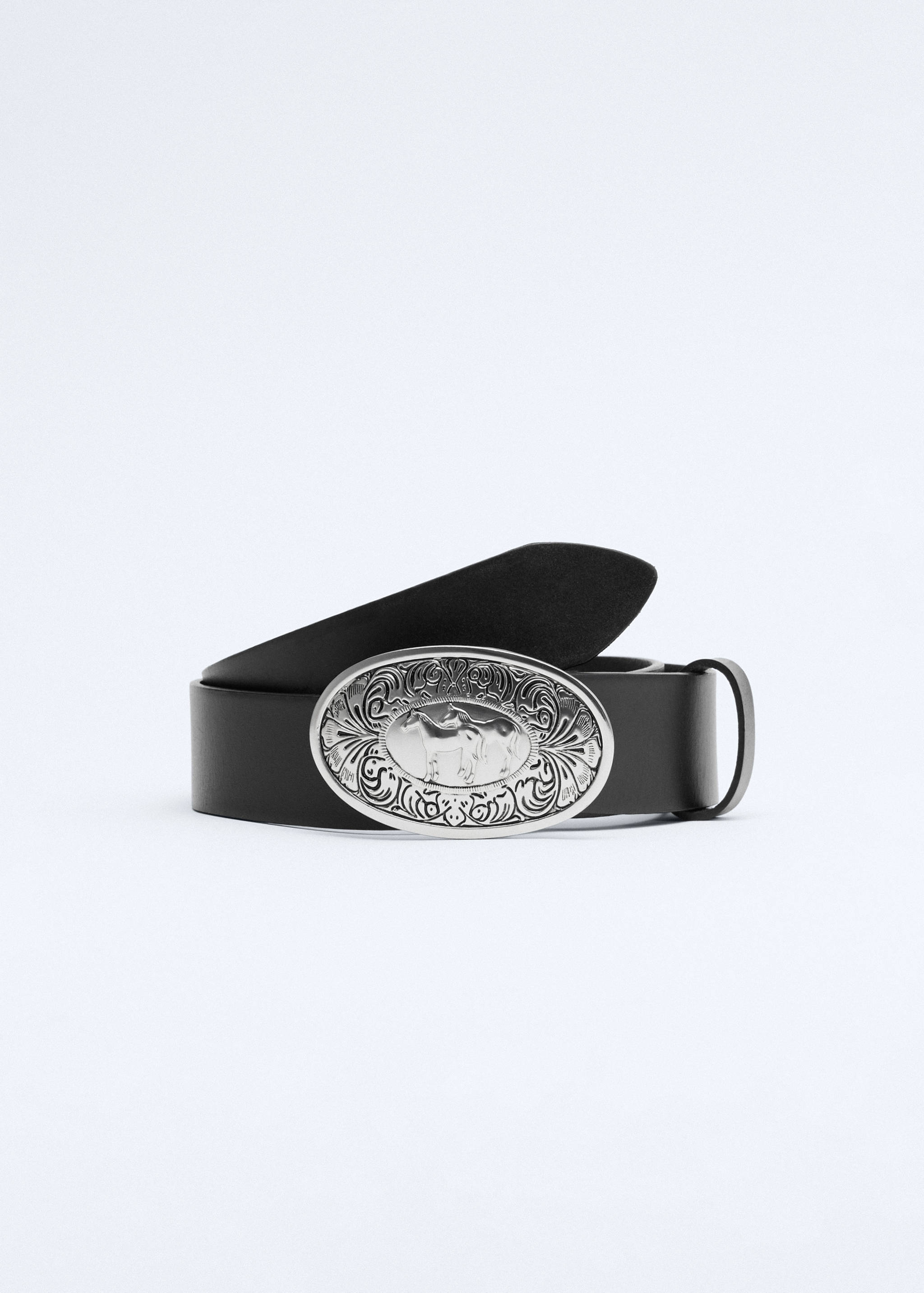 Ceinture cuir boucle gravée - Article sans modèle