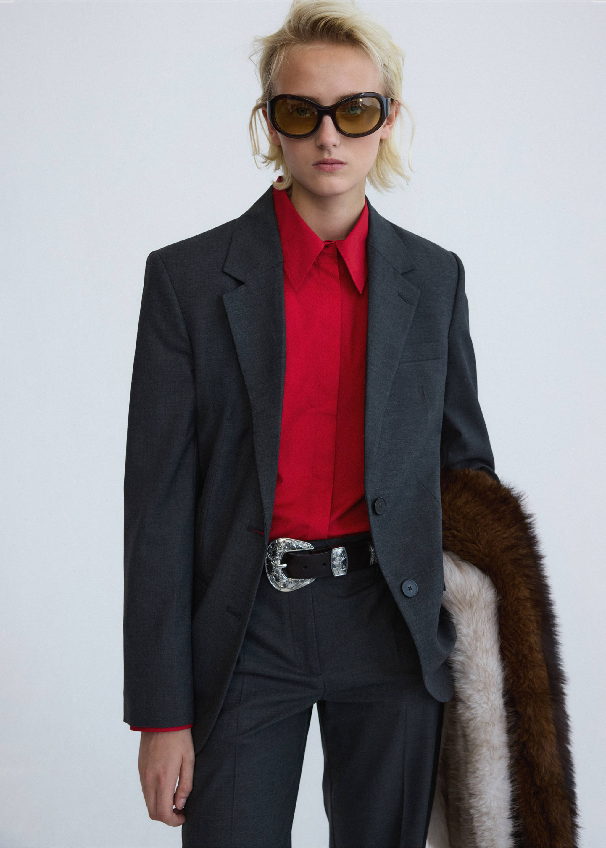 Wool suit blazer - Details of the article 1, Grey. Ref: 37056364-00.