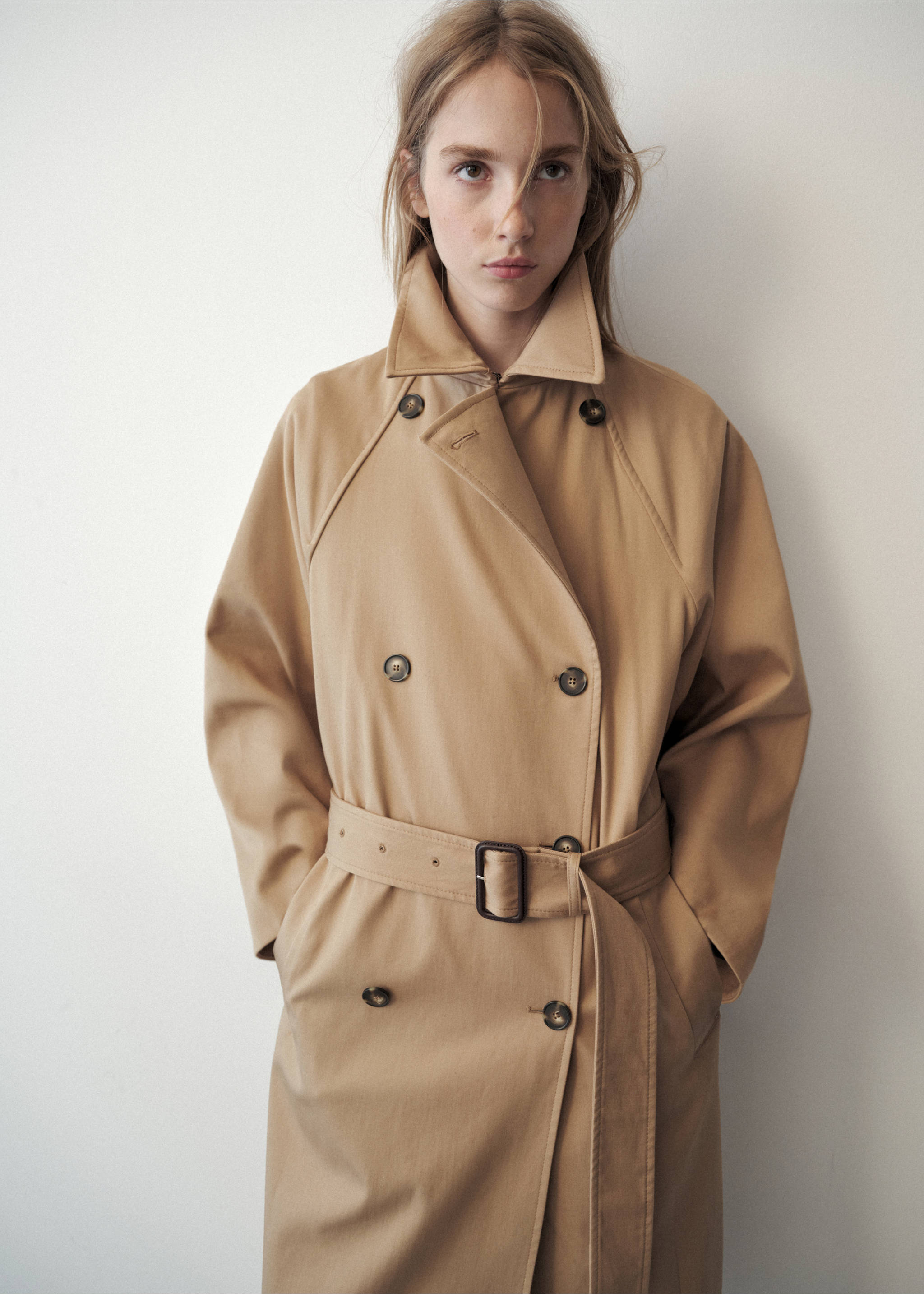 Cotton trench coat with belt - Medium plane, Beige. Ref: 37056366-00.