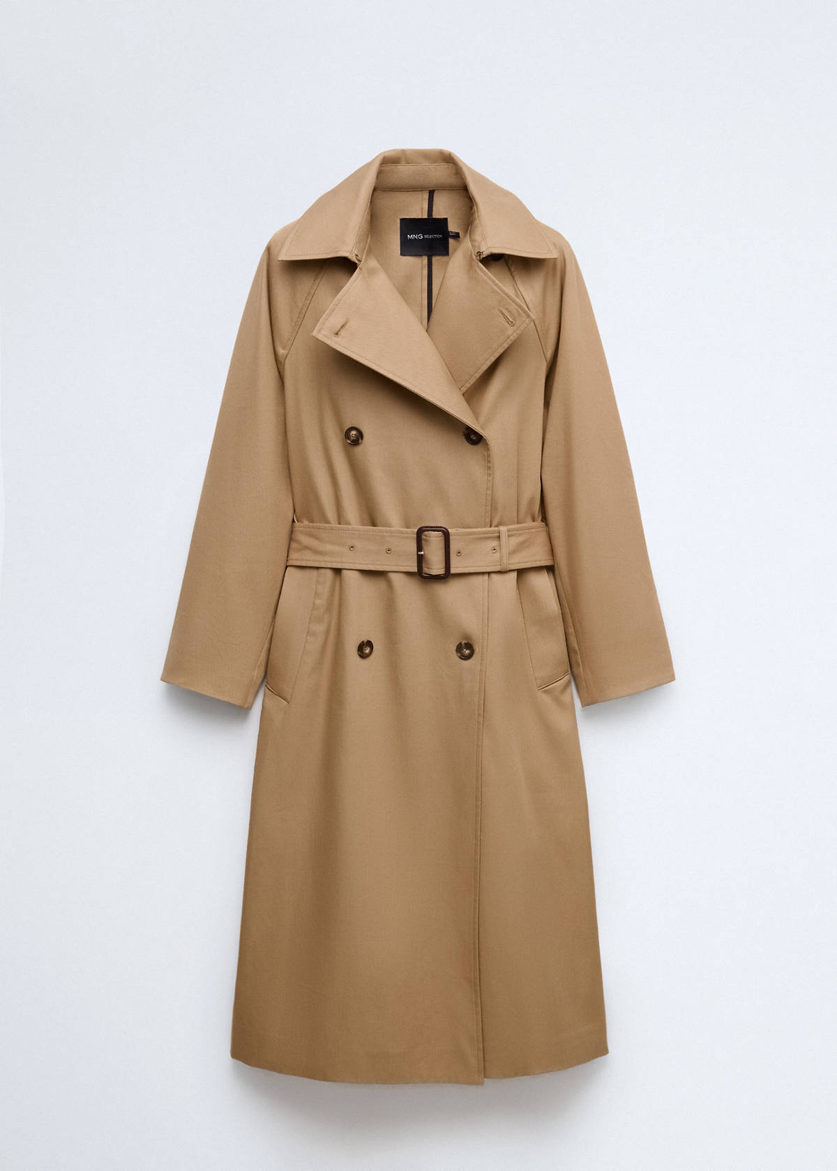 Cotton-lyocell blend trench coat with belt — Beige