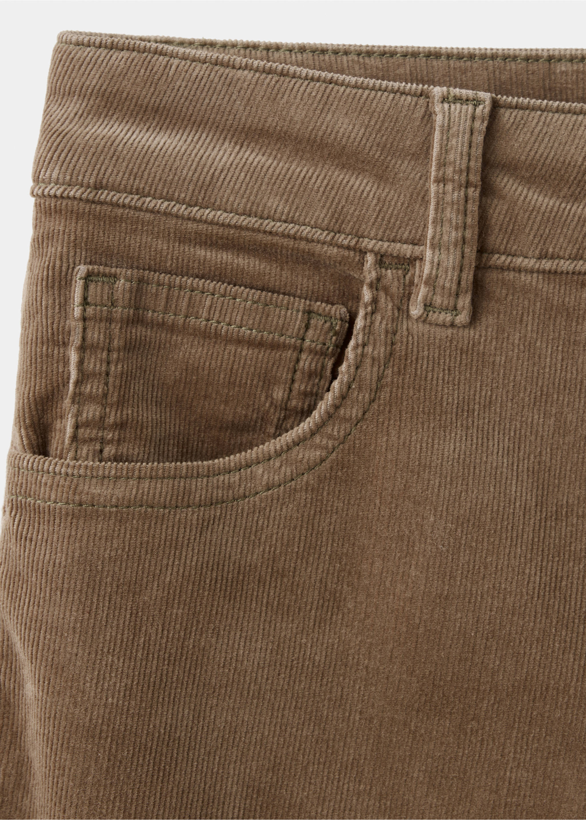 Close-up of brown corduroy trousers showing pocket and waistband detail., Medium Brown. Ref: 37056725-00.