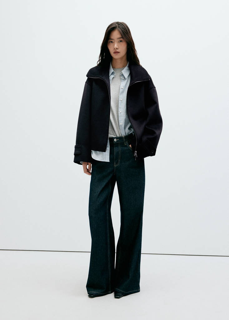 High-neck zip-up jacket — Black