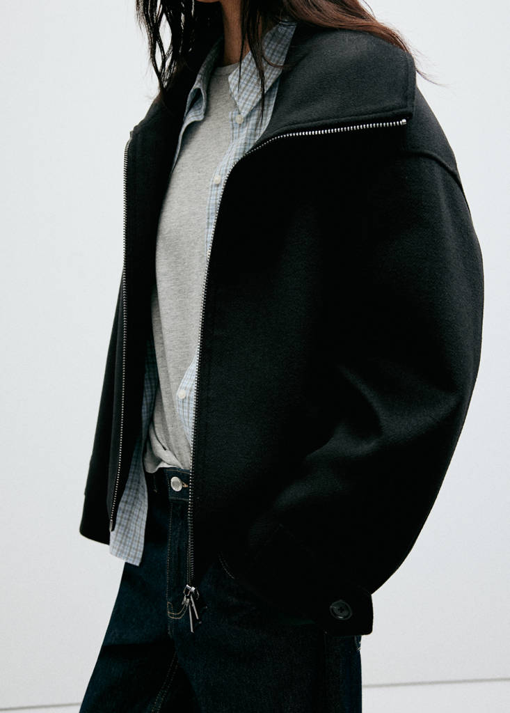 High-neck zip-up jacket — Black