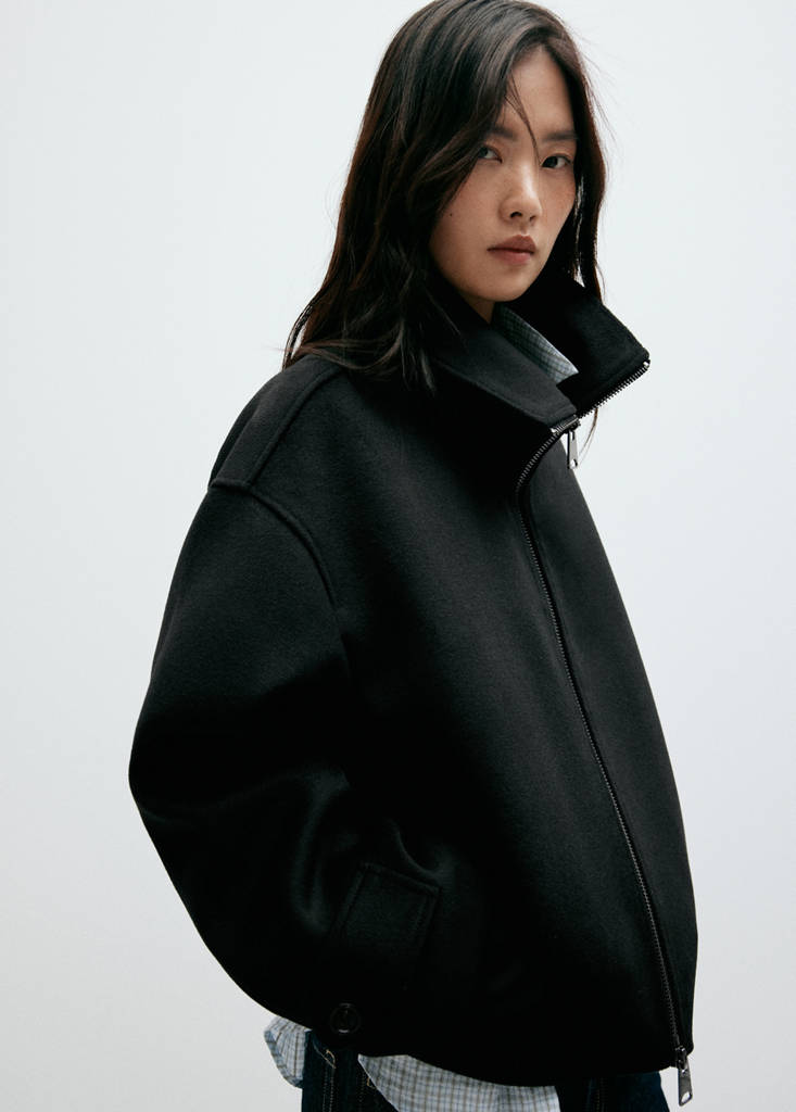 High-neck zip-up jacket — Black