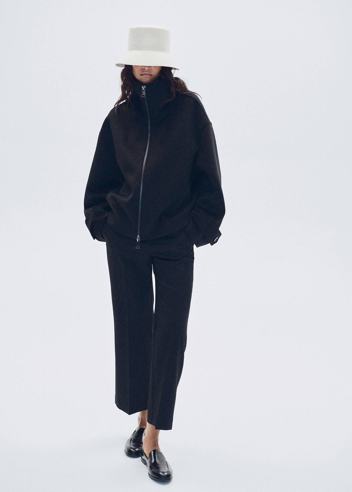 High-neck zip-up jacket — Black