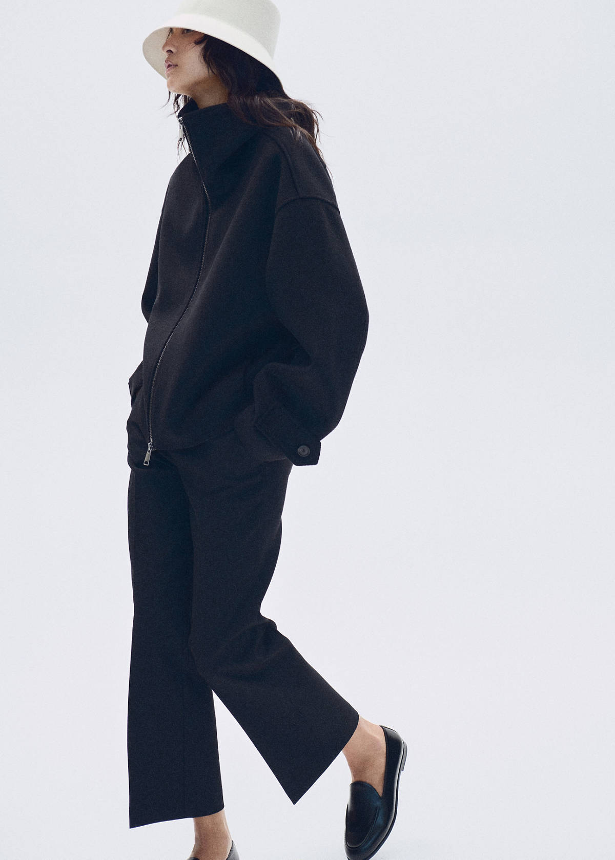 High-neck zip-up jacket — Black