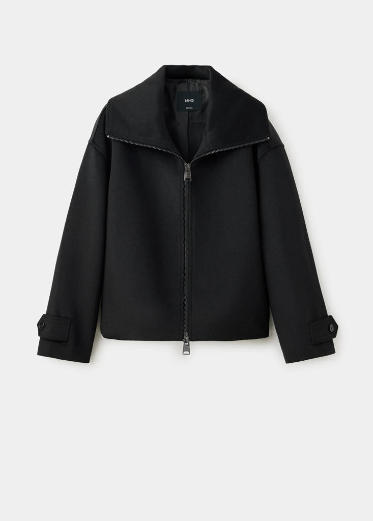 High-neck zip-up jacket — Black