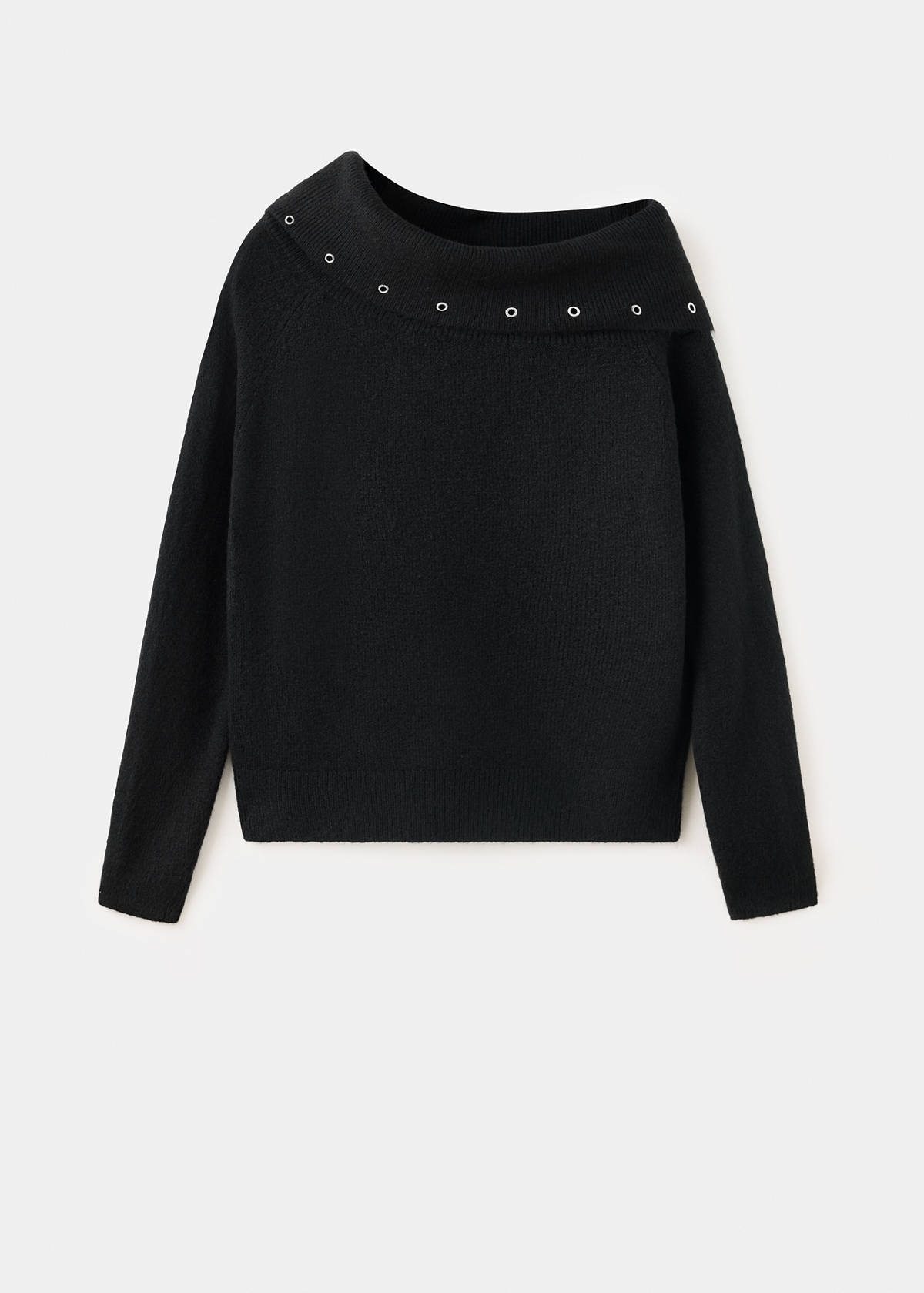 Asymmetric eyelet jersey — Black