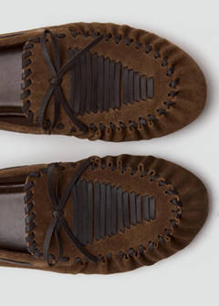 Suede leather loafer with bow — Brown 5