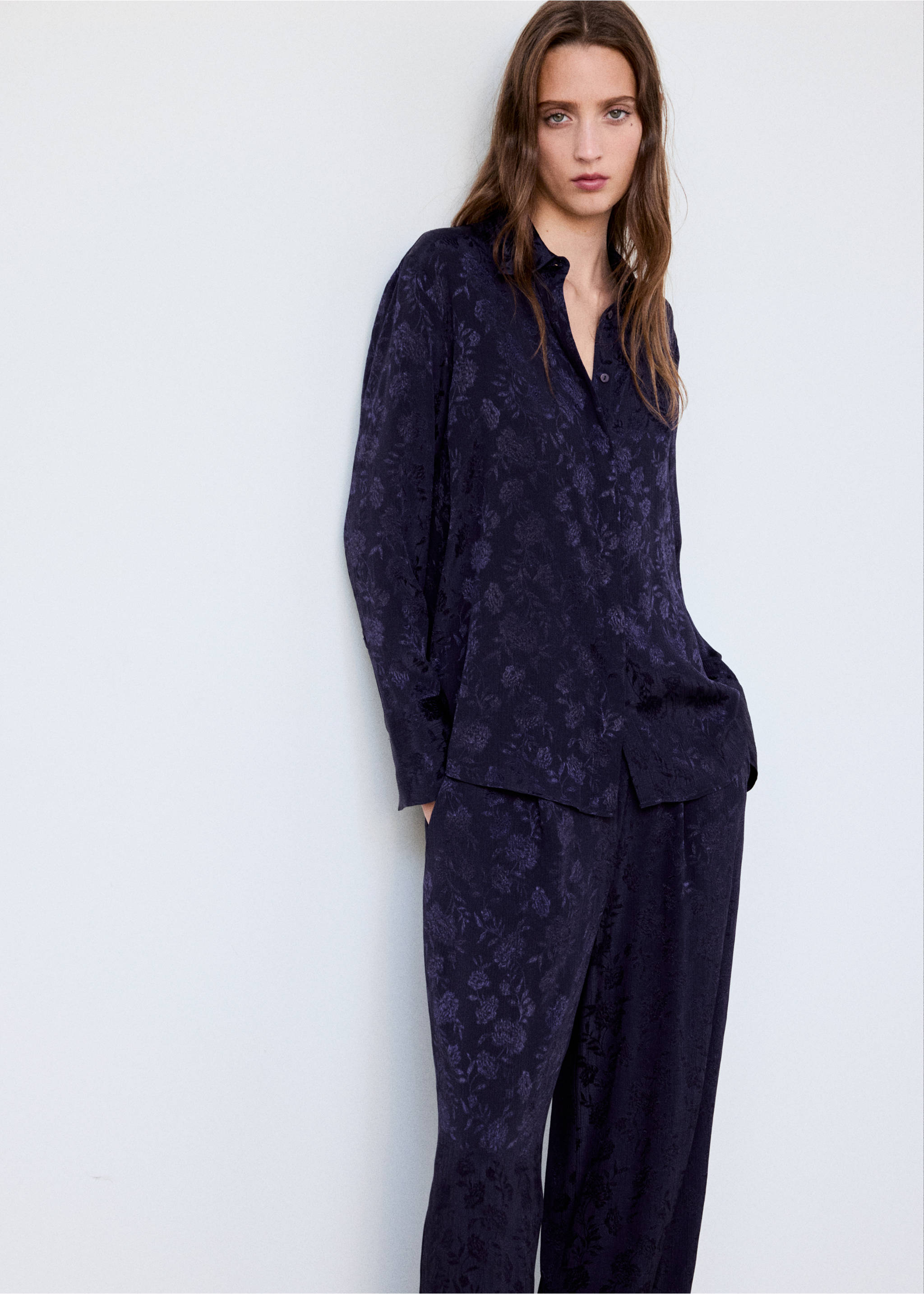 Floral textured jacquard shirt - Medium plane, Blue. Ref: 37057115-00.