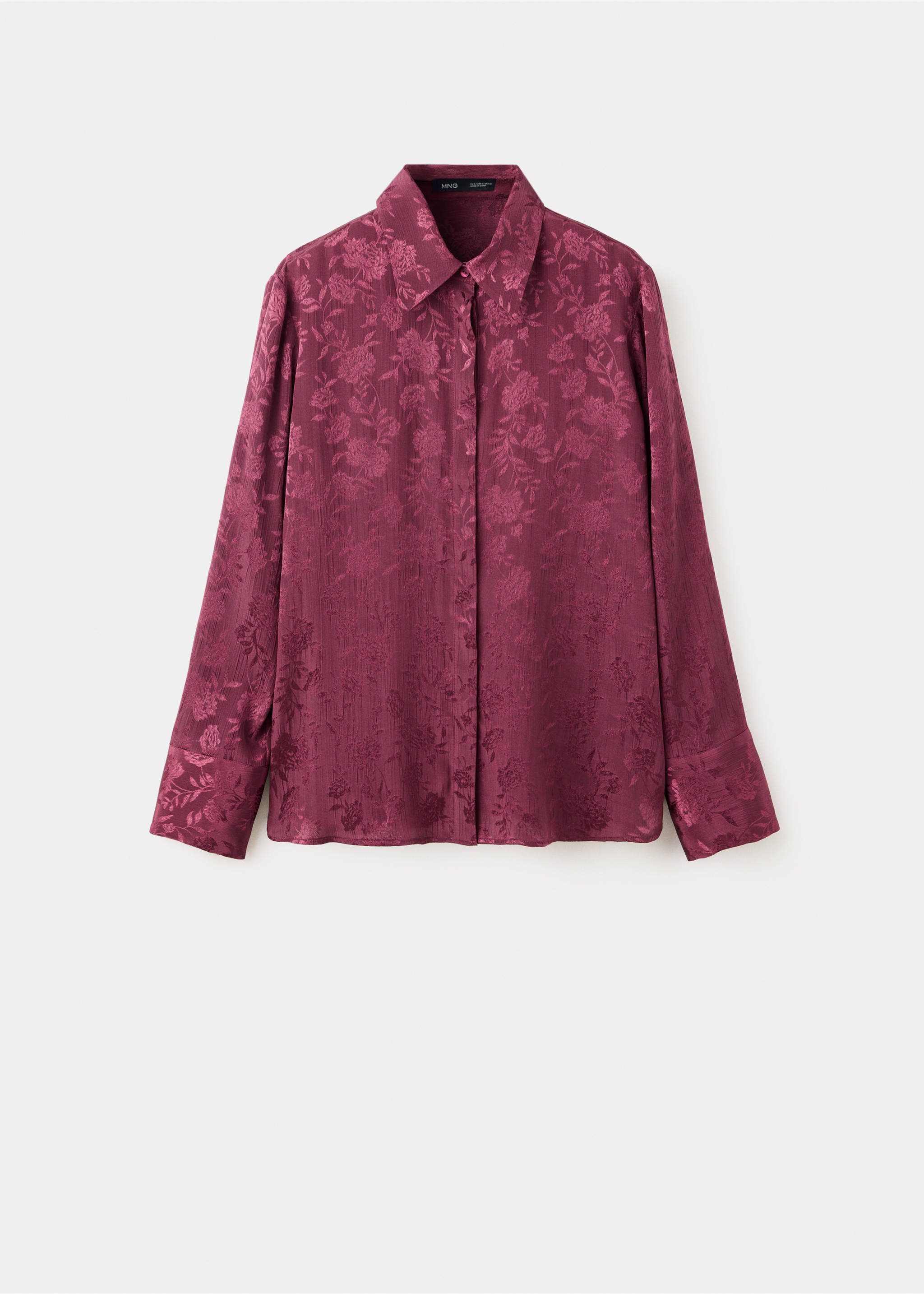 Burgundy floral jacquard shirt with a classic collar and long sleeves., Burgundy. Ref: 37057115-00.